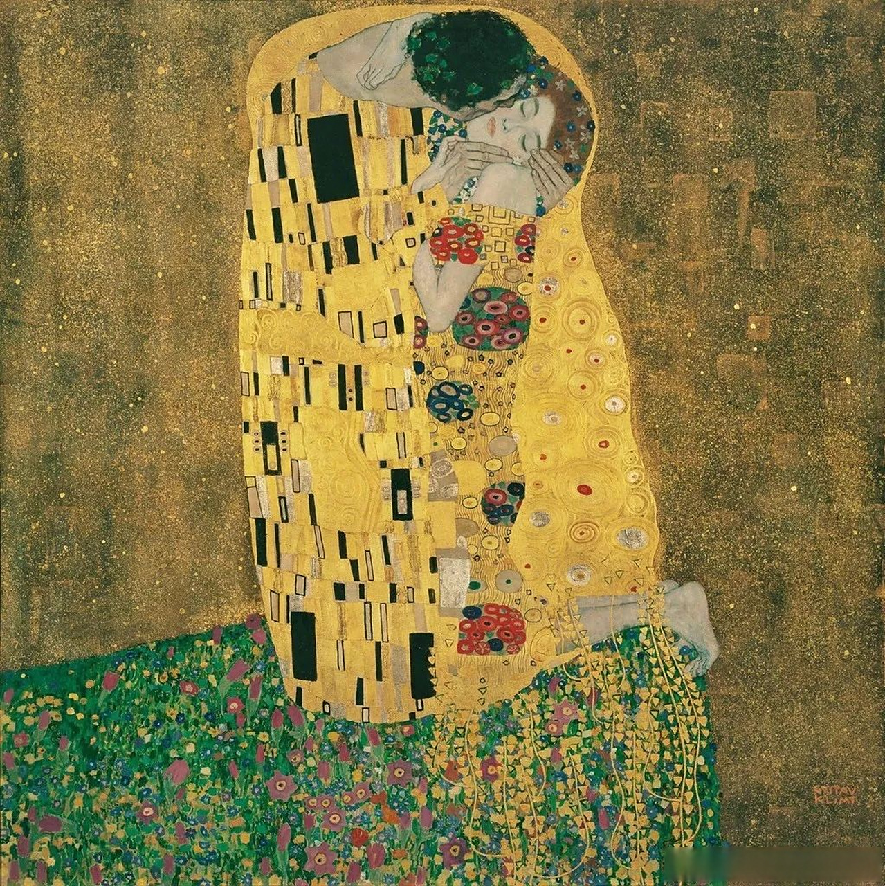 境阅| |世界名画|  克林姆特《吻》 the kiss gustav klimt 1908
