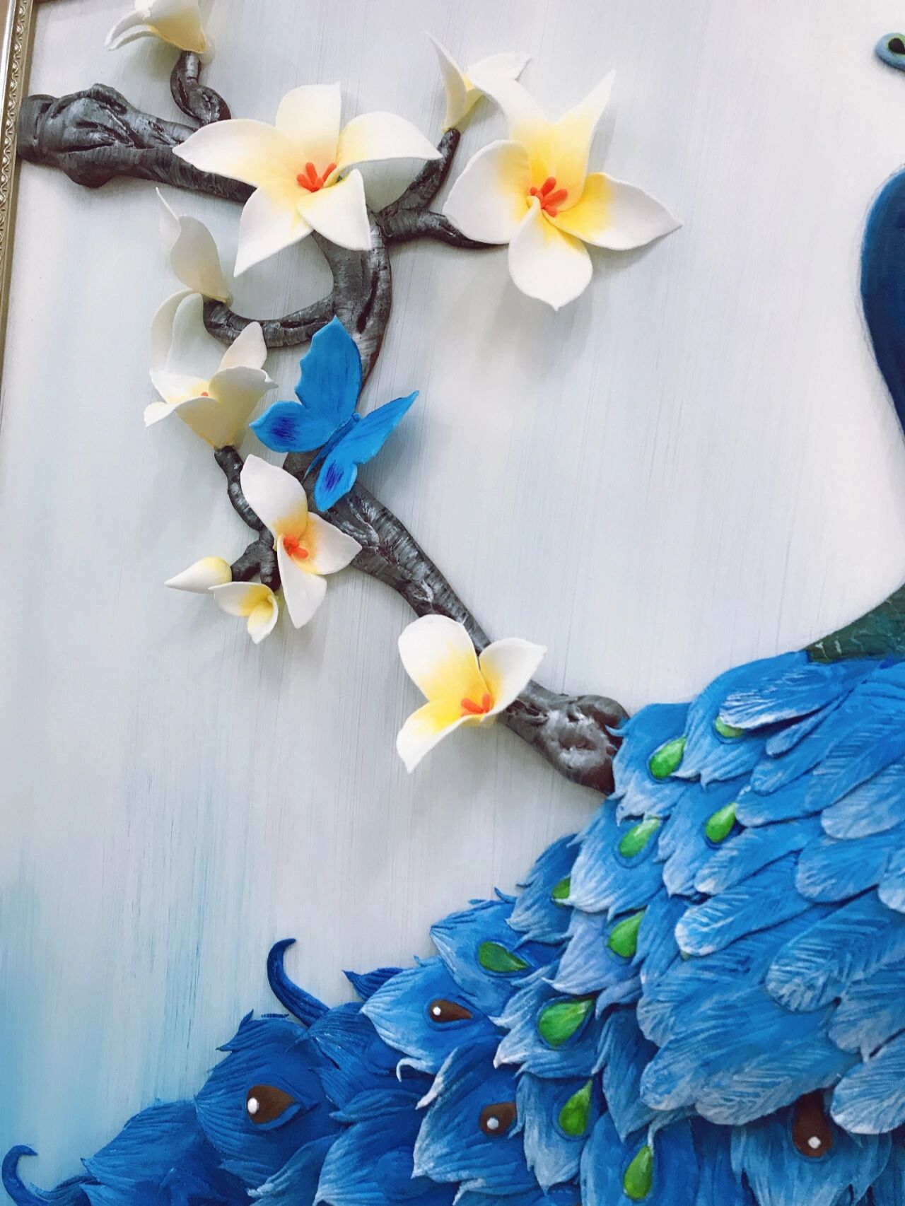 粘土浮雕画—孔雀