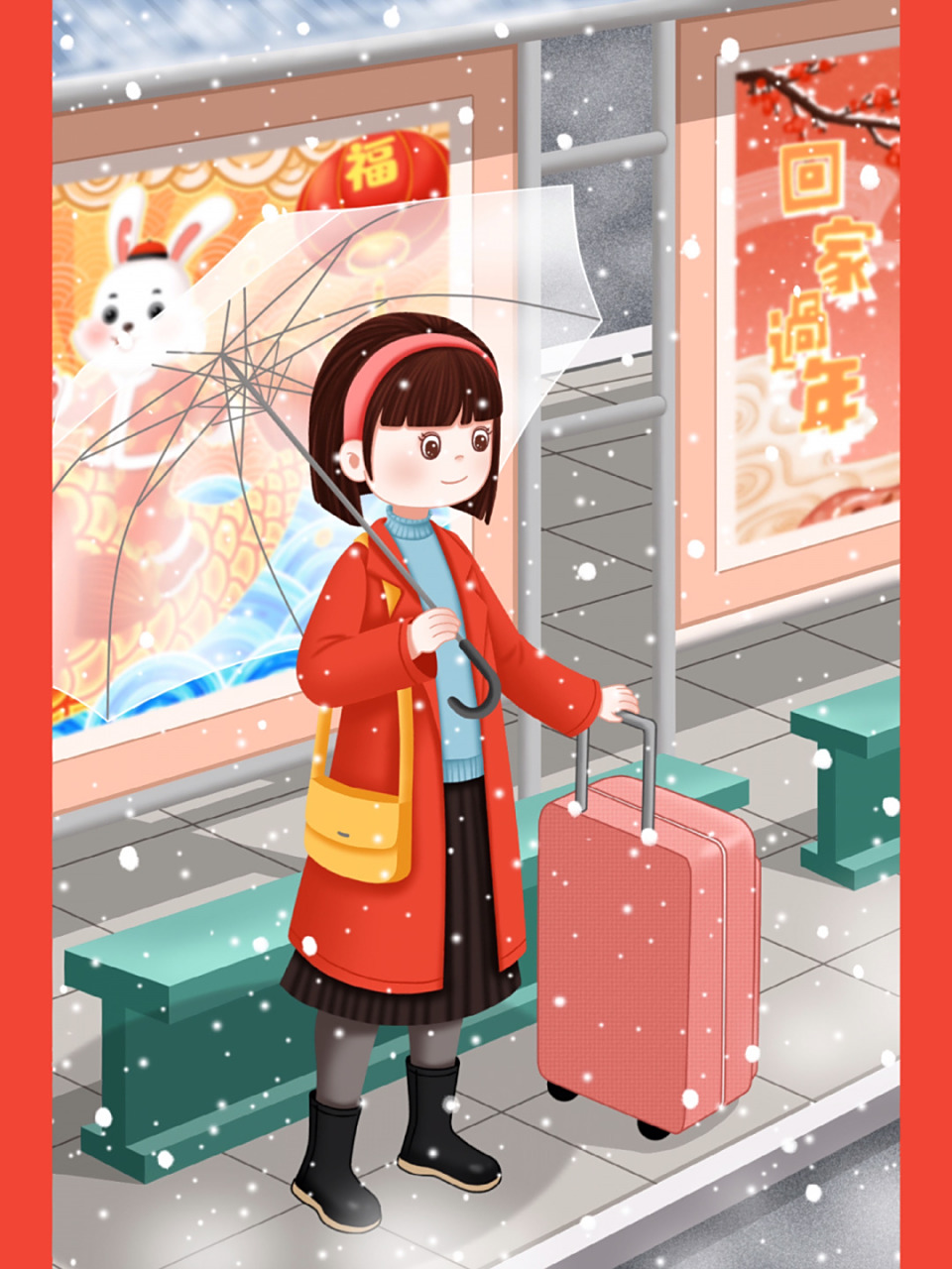 春节主题的插画素材更新的特别多~ 有过年回家的场景插画,有贴春联的