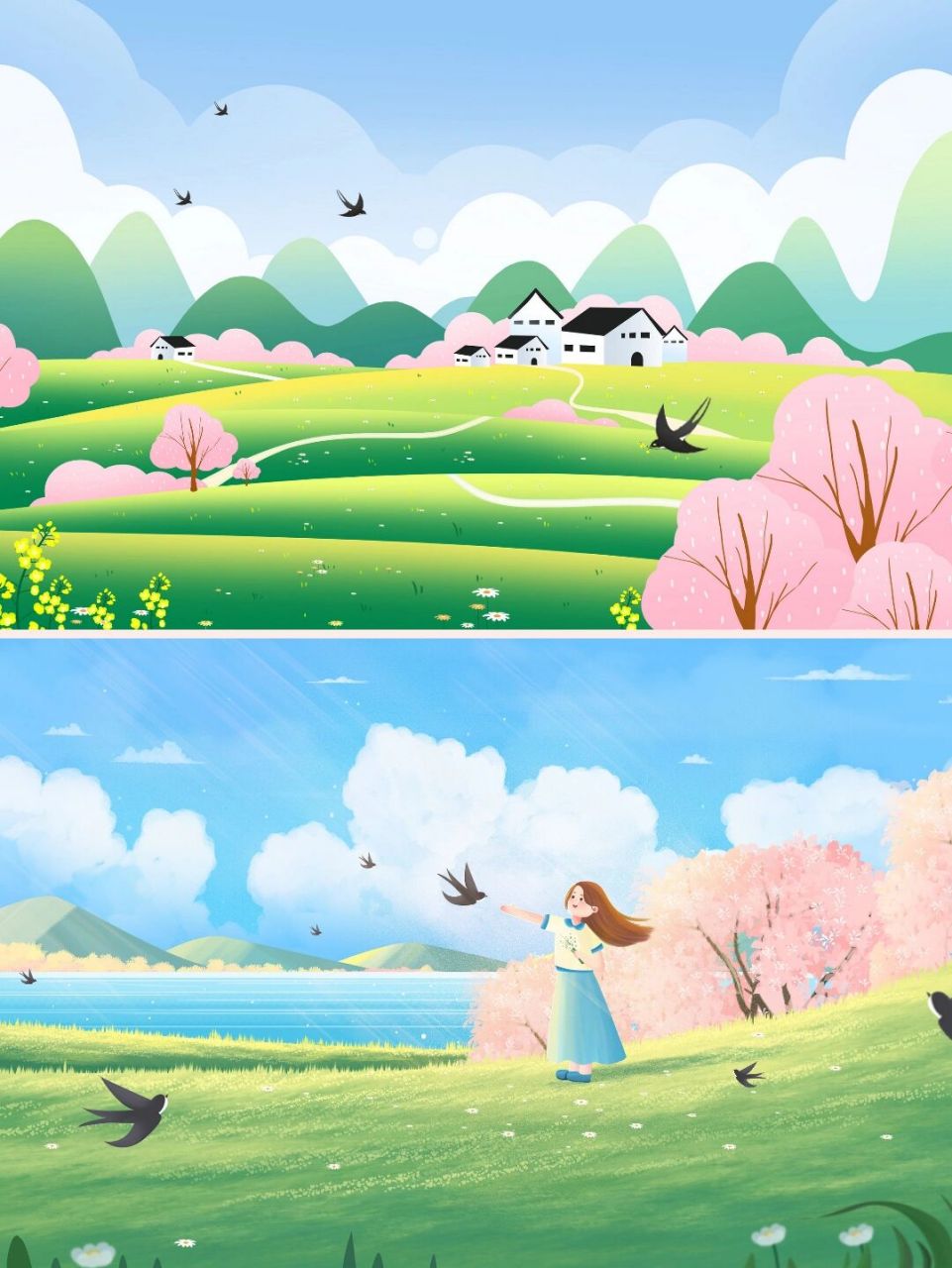 春天风景樱花浪漫粉色花花背景田园风光壁纸 93哈喽呀 今天分享一组