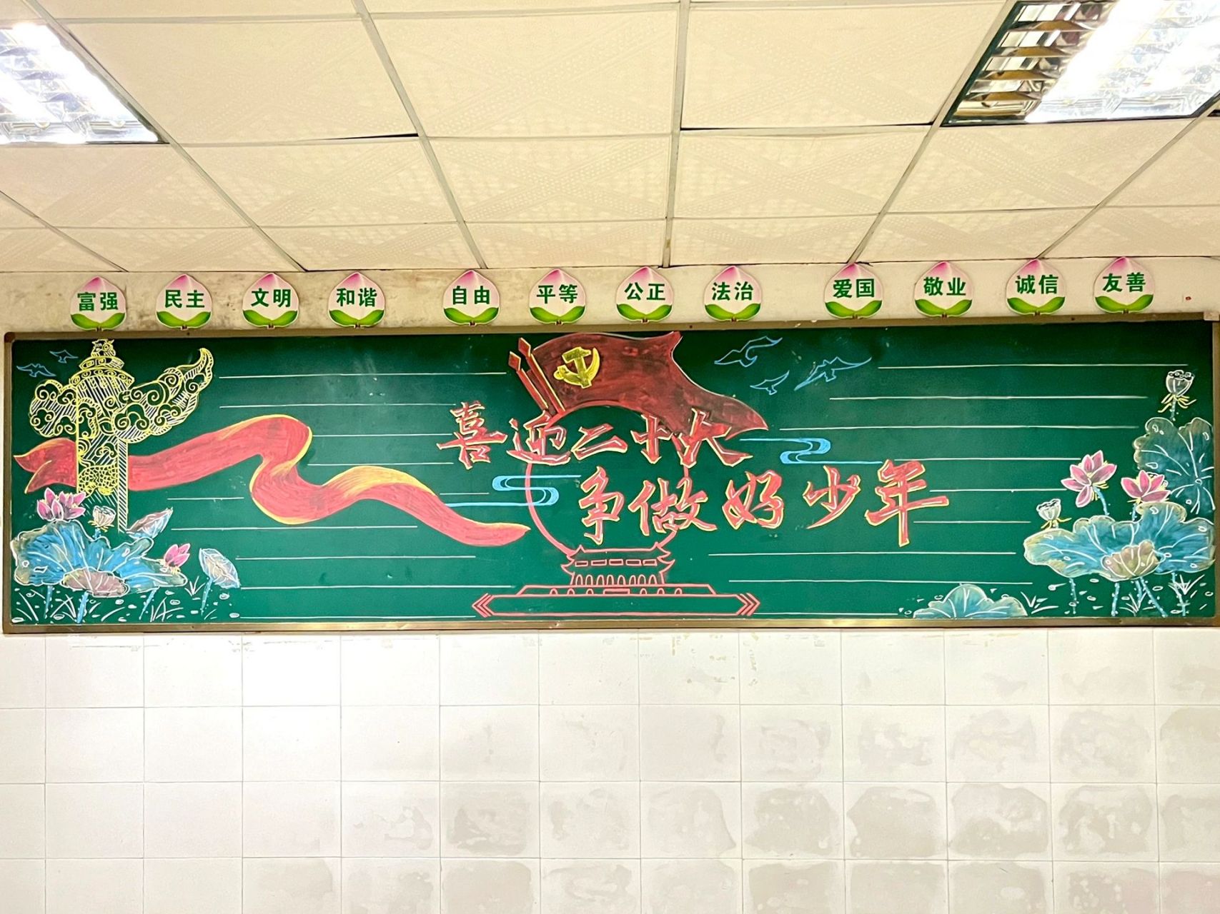 喜迎二十大黑板报96 赶在国庆节前把黑板报完成啦!