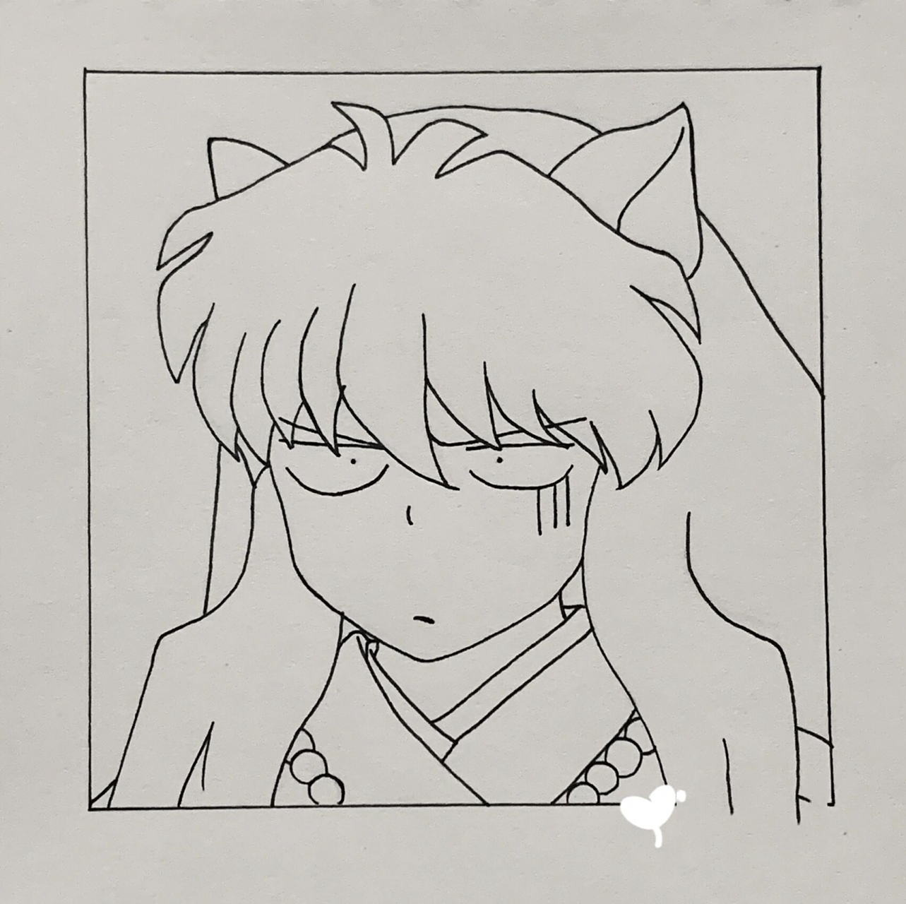 手绘|犬夜叉 附过程    	 ——— 	 边框:12x12cm 二狗子,算不算渣男,