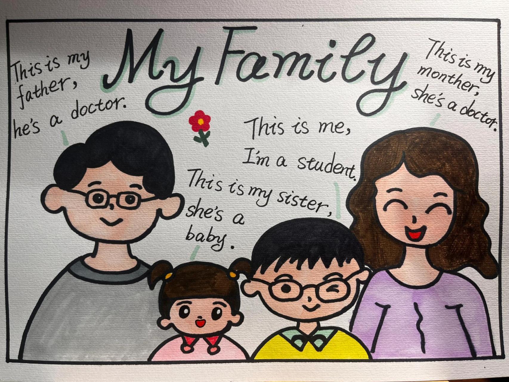 英语介绍我的家庭手抄报 一家四口英语介绍92左侧空白处可以写名字