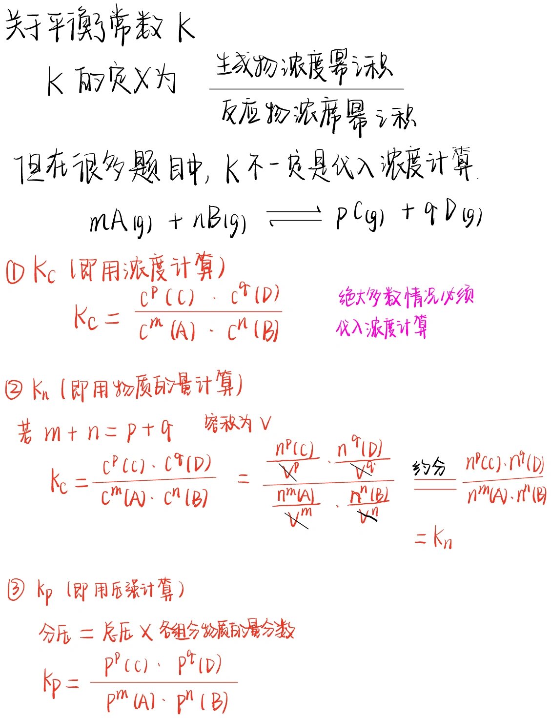 化学平衡常数k值计算