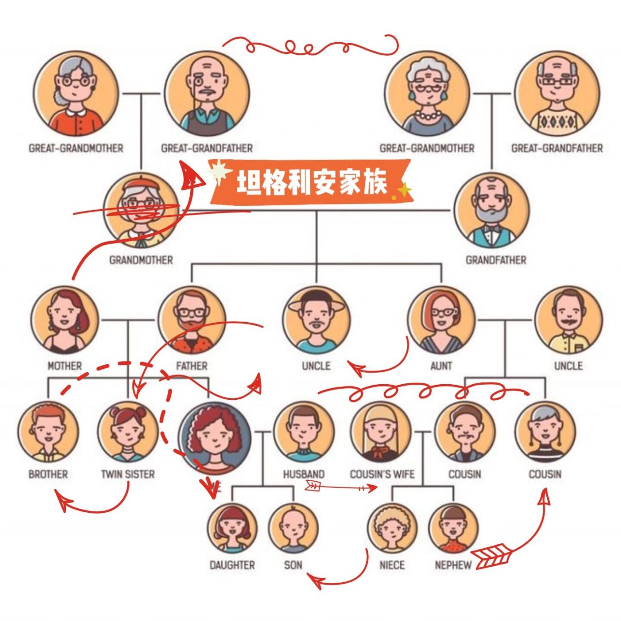 great-grandmother:曾祖母 great-grandfather:曾祖父 grandmo