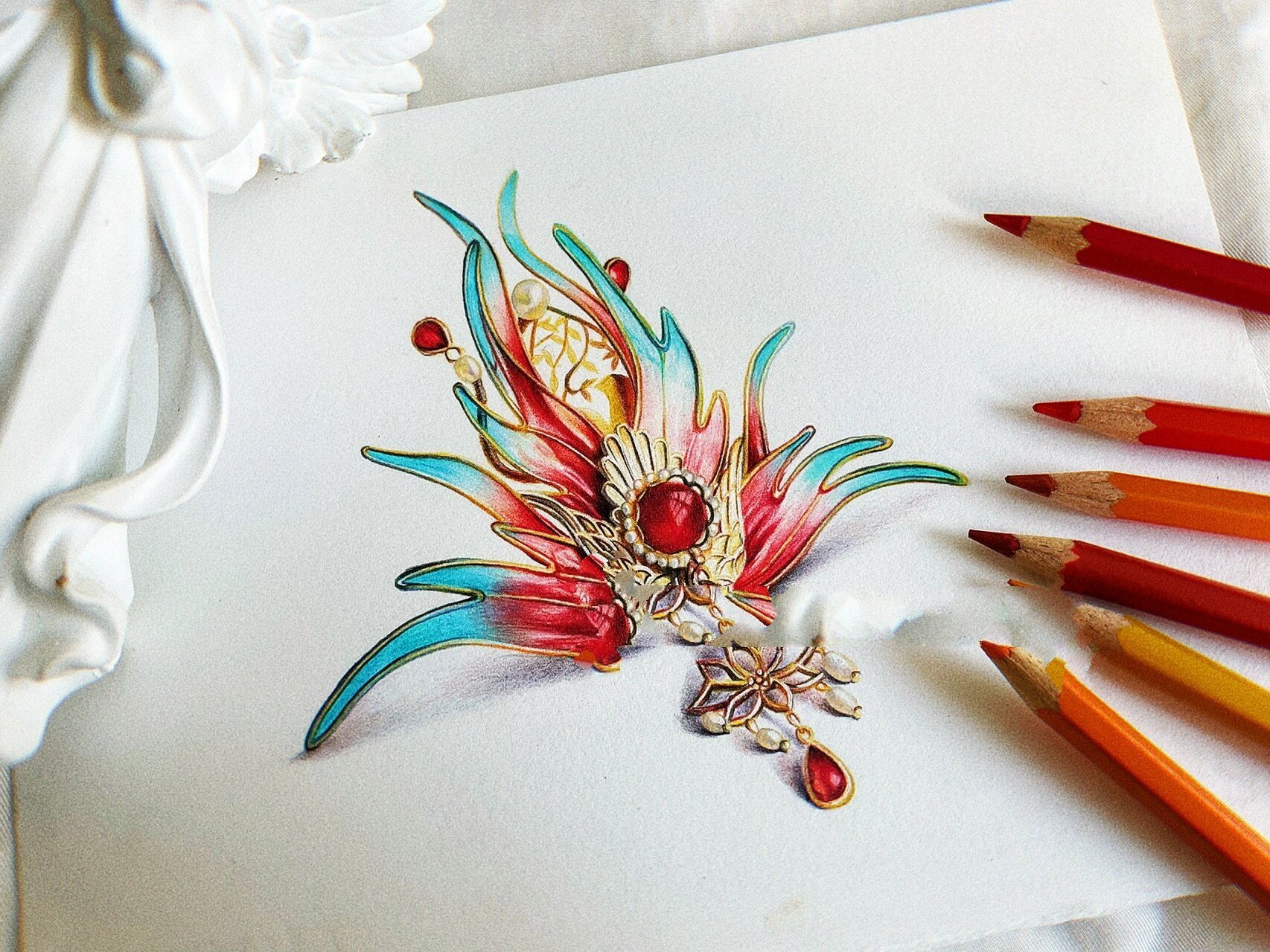 彩铅手绘top40|凤凰于飞