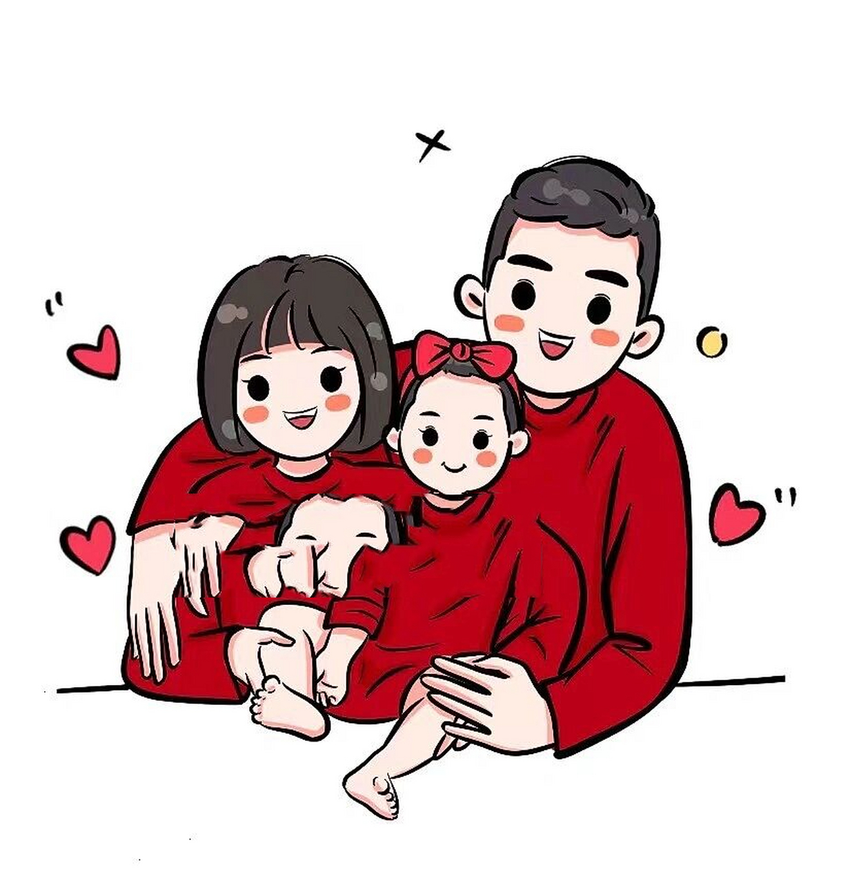 好可爱呀6015幸福满满的一家人全家福手绘头像 好有爱～超级温馨