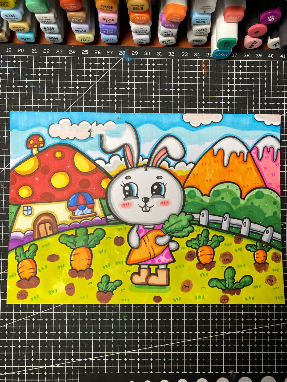 马克笔过程 临摹木朵妈妈的画  #儿童画#马克笔#动物儿童画#小兔佑