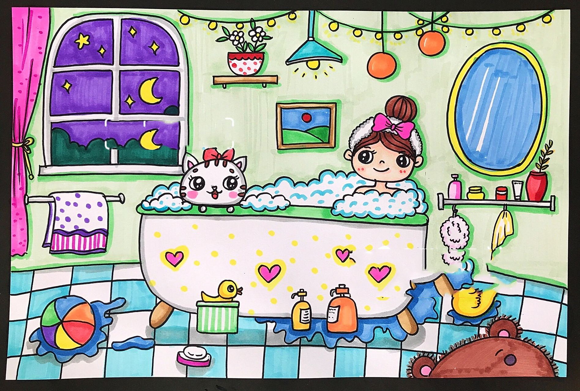 浴室洗澡0899主题儿童画幼儿园简笔画