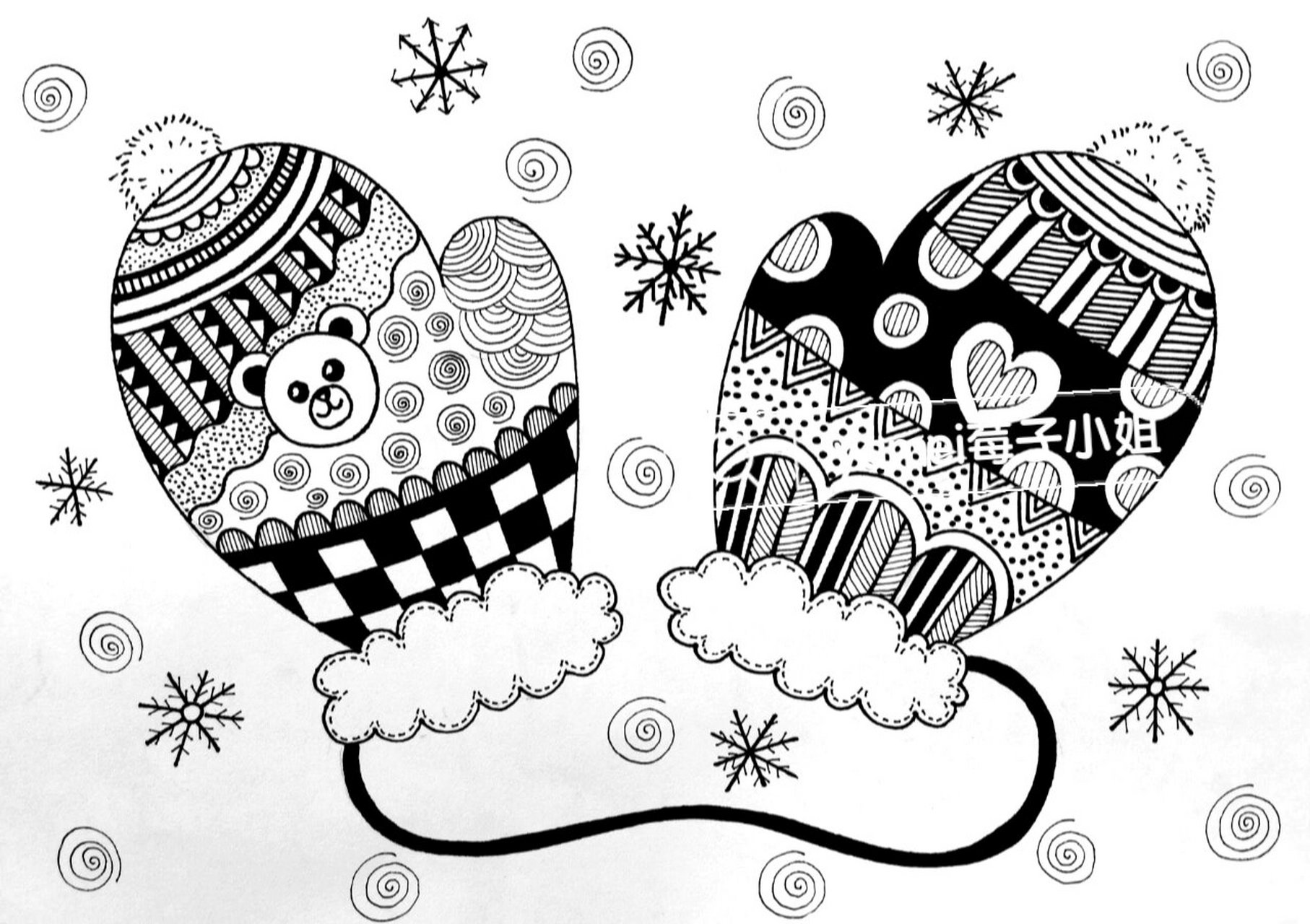 手套初级线描 适合7,8岁的小朋友,简单好画(改编而来)