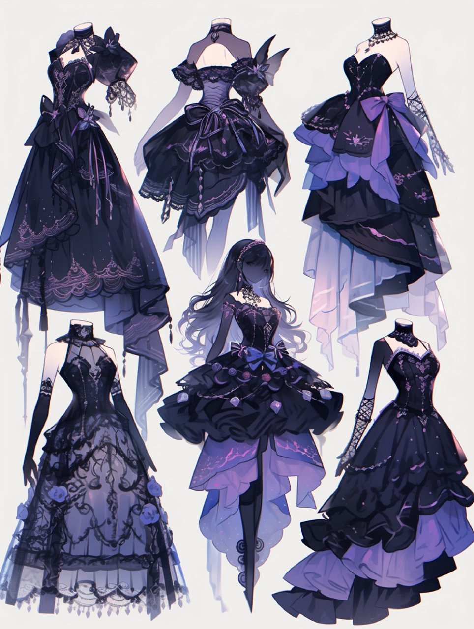 小裙子穿搭素材||服装展示 #画画的日常# #哥特风# #哥特# #服设# #lo