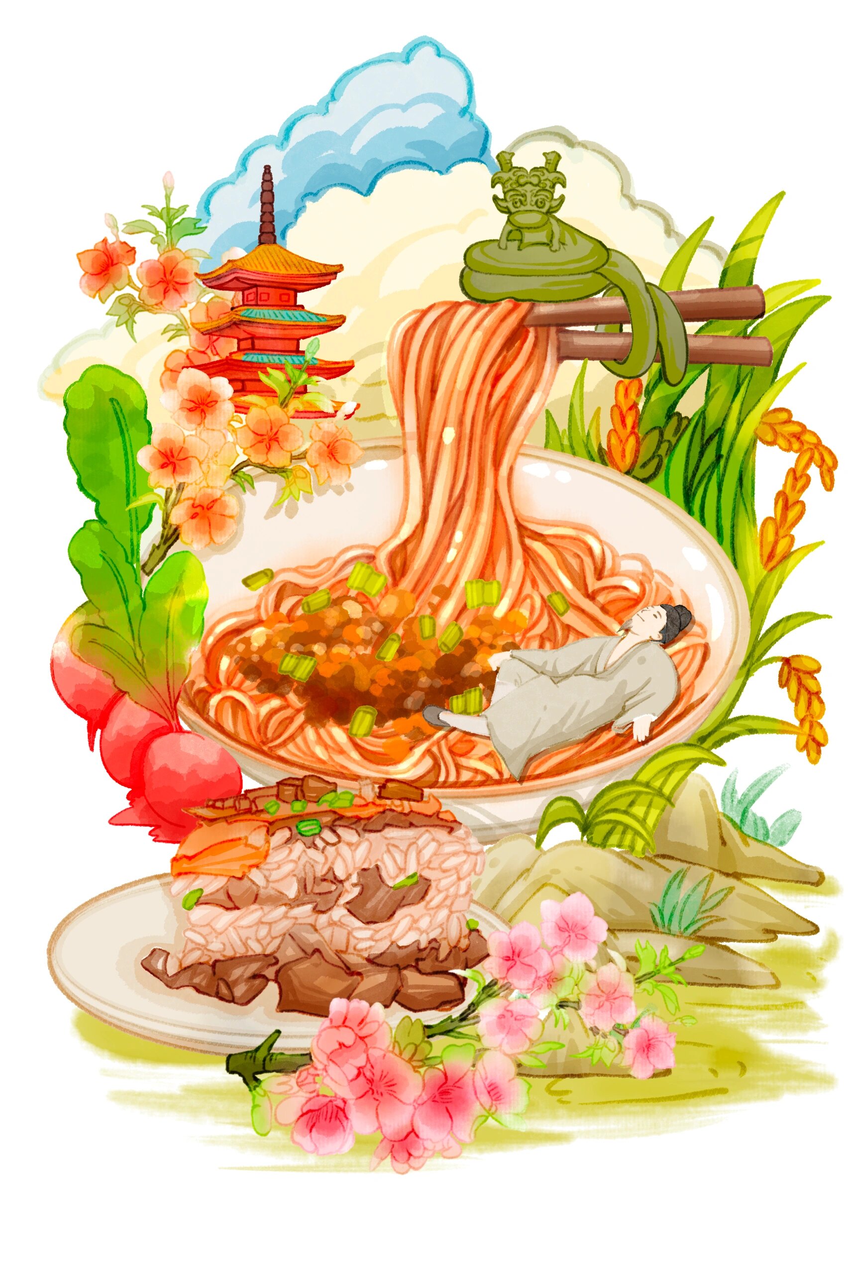 武汉热干面 绘画工具:ipad pencil 绘画软件:procreate 绘画笔刷:工作