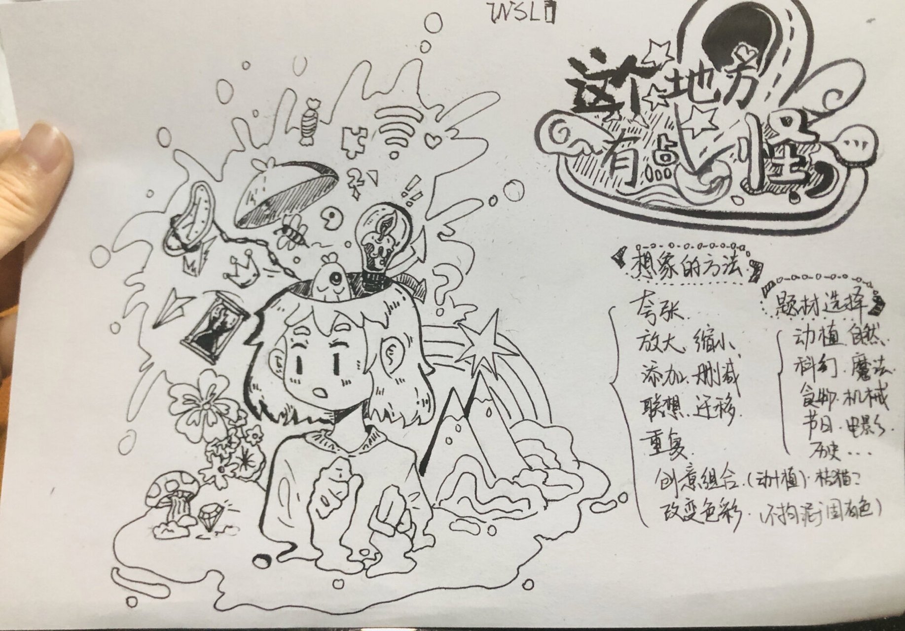 四年级美术《这个地方有点怪》想像画备课～ 打算明天给这边小学五