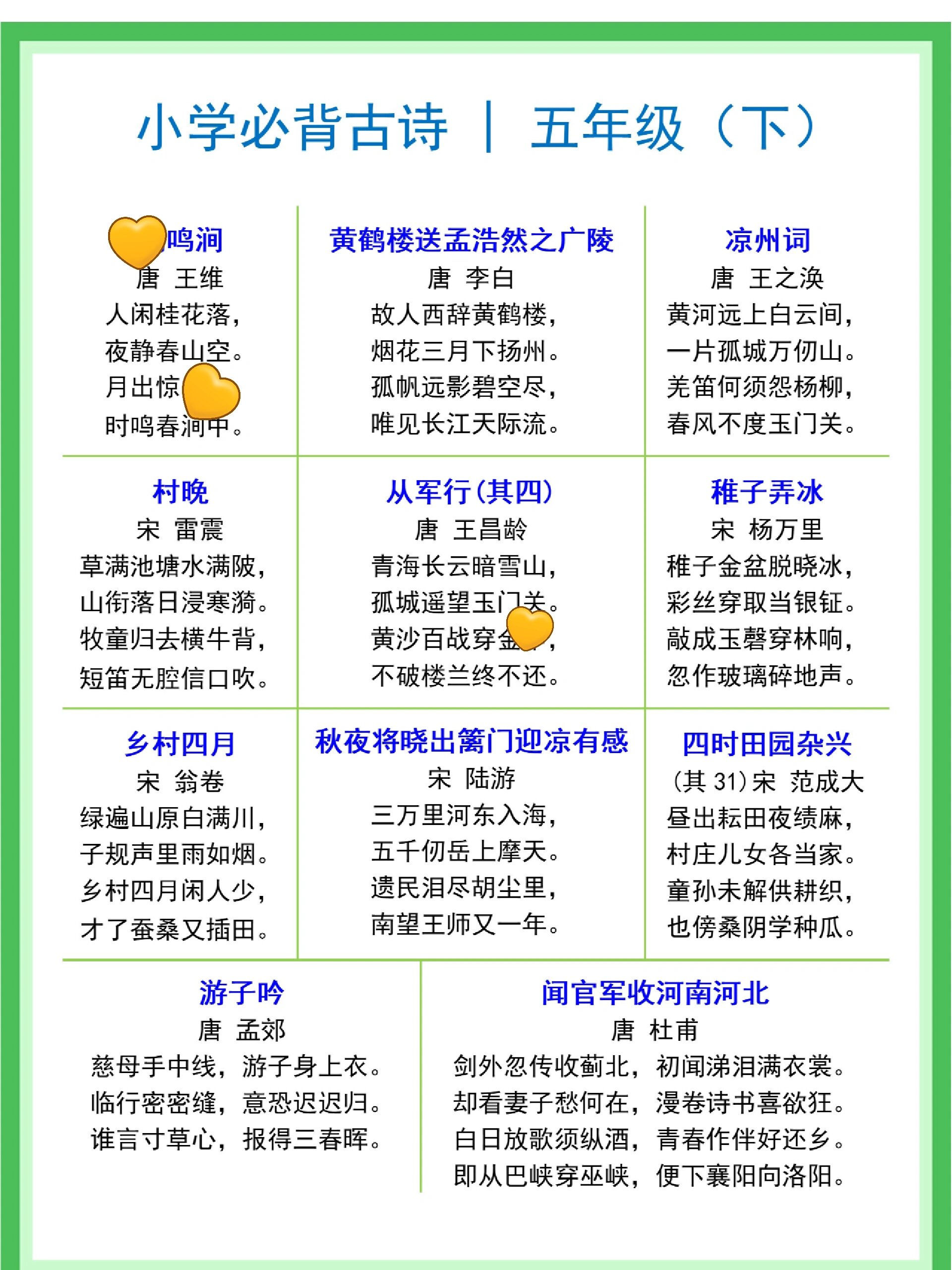 小学五年级必背古诗