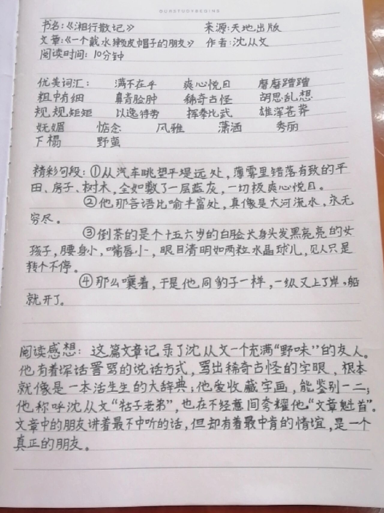 读书笔记摘抄大全100字图片