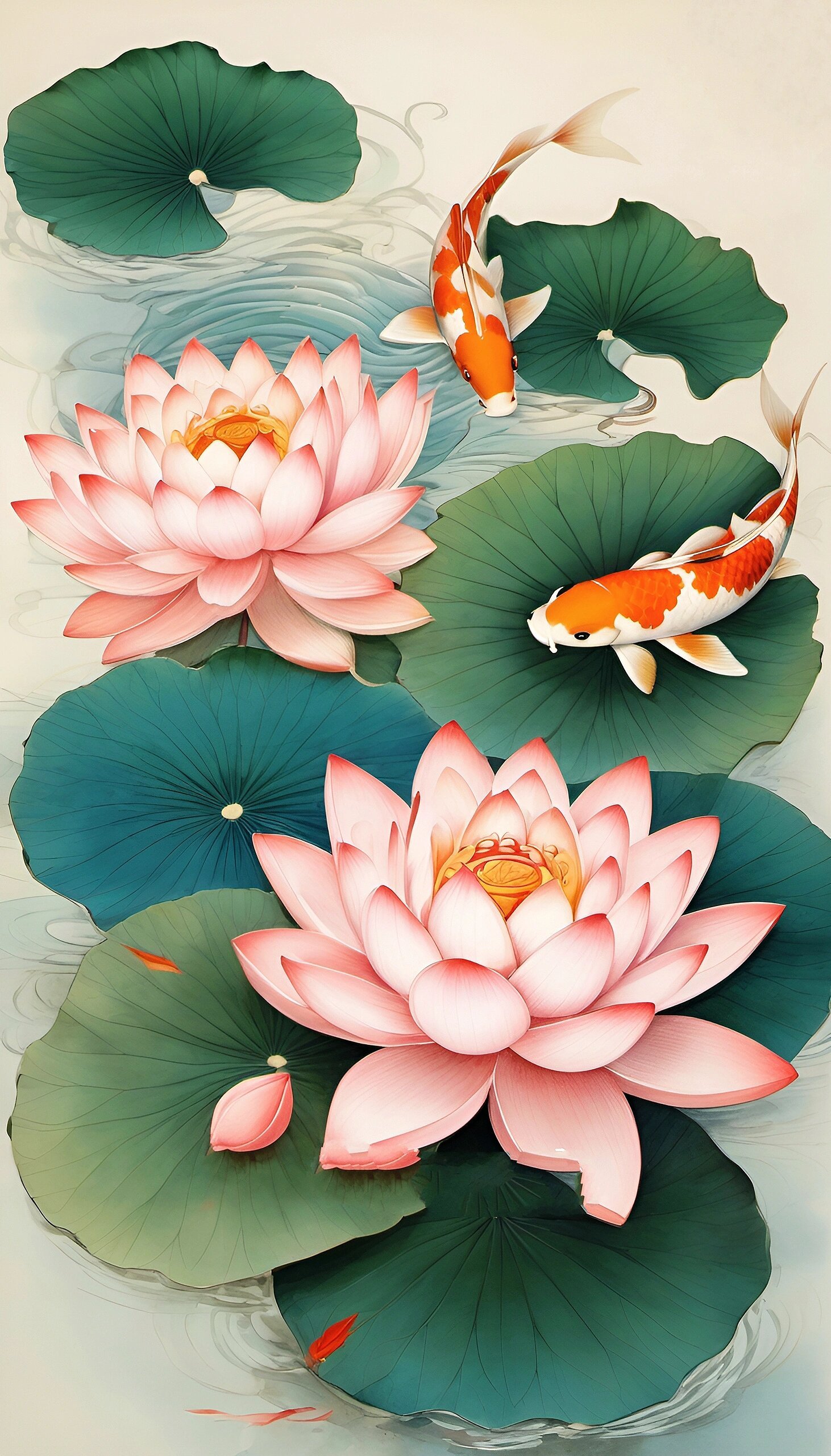 绘画素材369:国画荷塘鱼趣