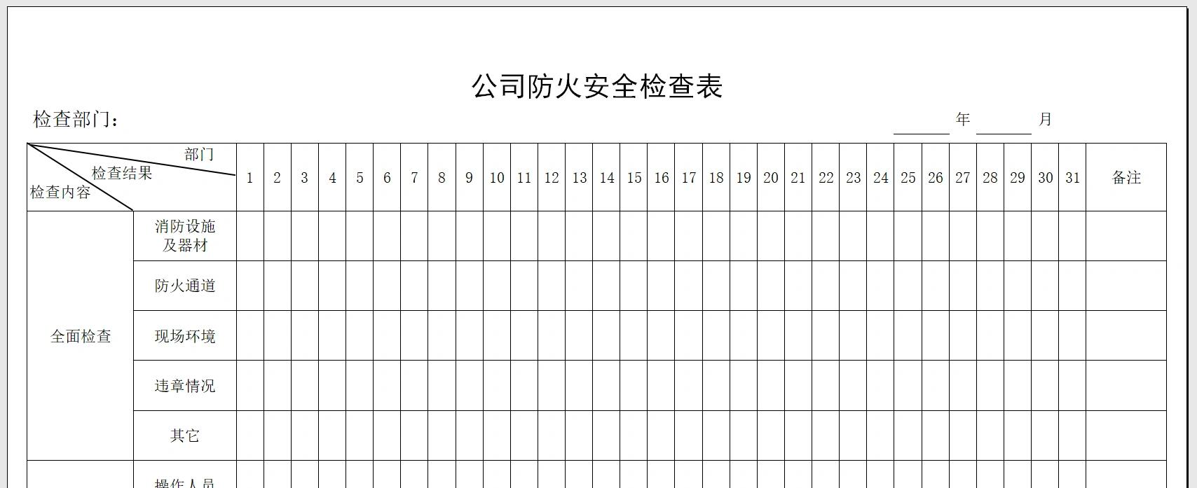 公司防火安全检查表