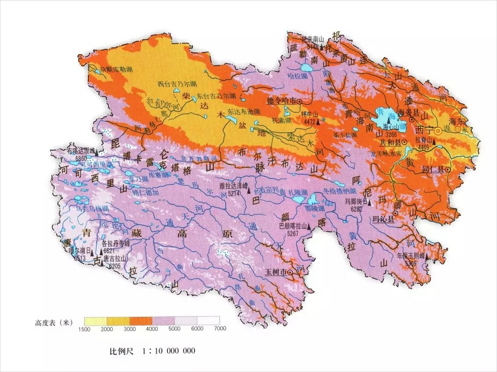 青海省地形图 青海省地处被称为"世界屋脊"的青藏高原,是我国平均海拔