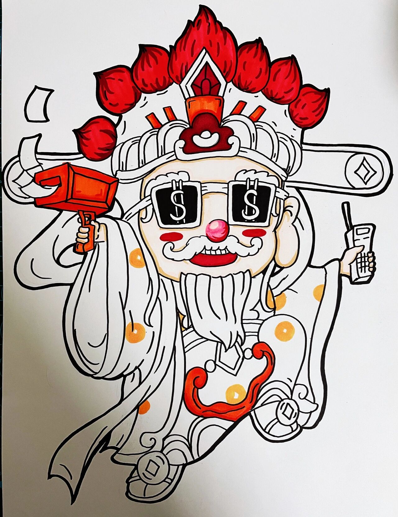 马克笔手绘了一个财神 今日分享q版动漫之福禄寿禧财之财神 马克笔