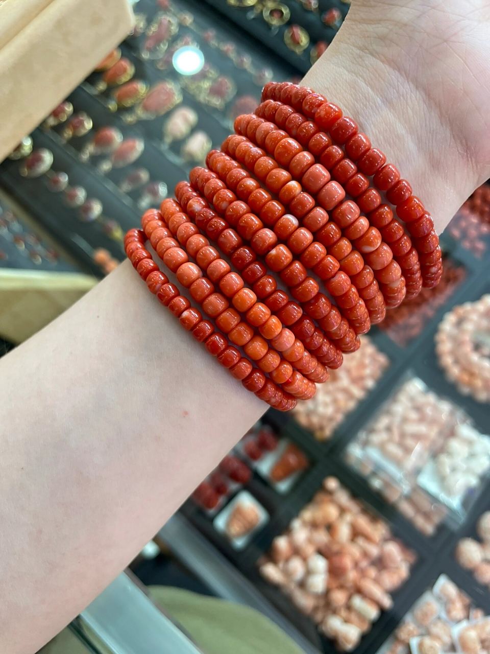 红珊瑚莫莫桶珠手串 直径4-5-6mm小桶珠莫莫红珊瑚手串 diy珠宝配件