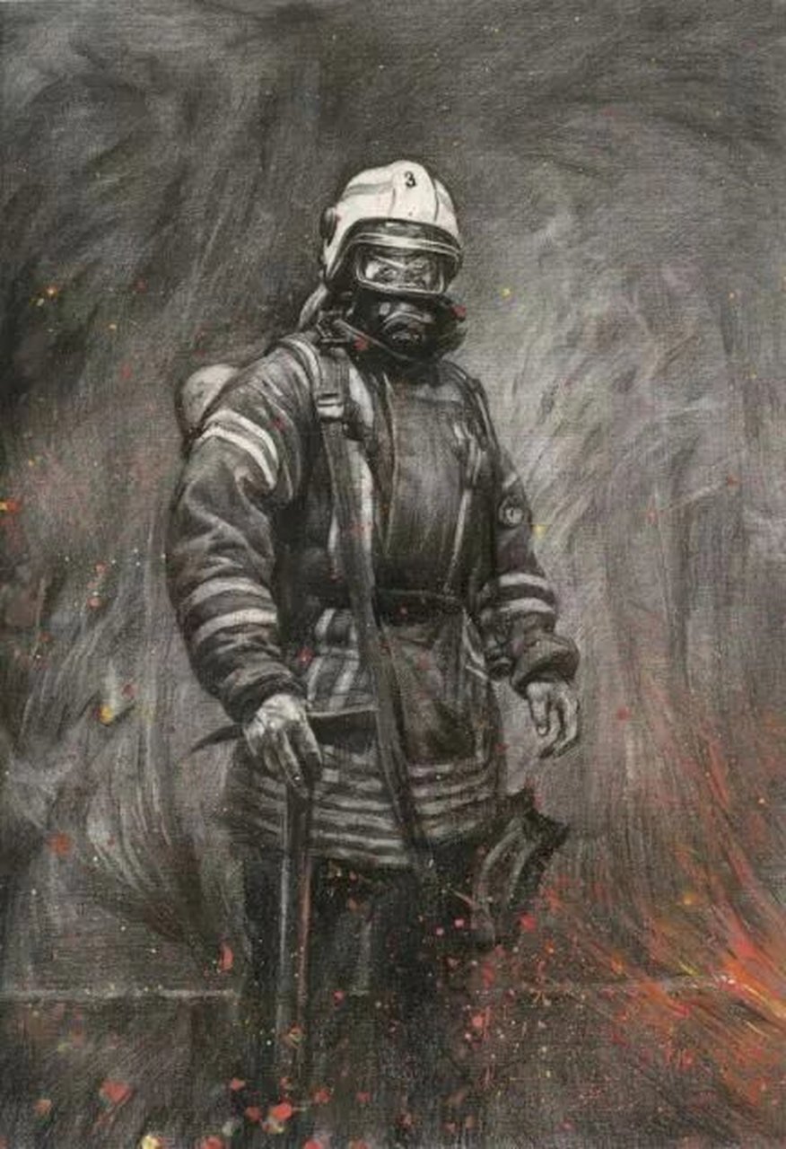 国家安全主题画.消防员素描
