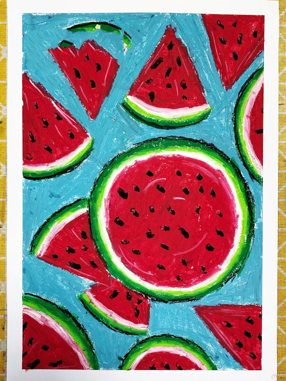 蜡笔画 夏日水果系列之西瓜91坐标江苏,已经停课一周了