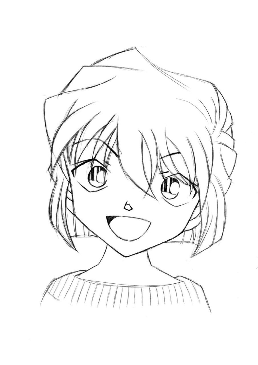 手绘名侦探柯南～小哀(宫野志保) 1.先画出脸部轮廓 2.