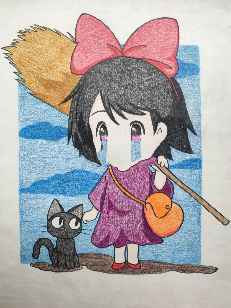 q版人物 动漫 彩铅 翻到几年前画的《魔女宅急便》里面的琪琪和吉吉