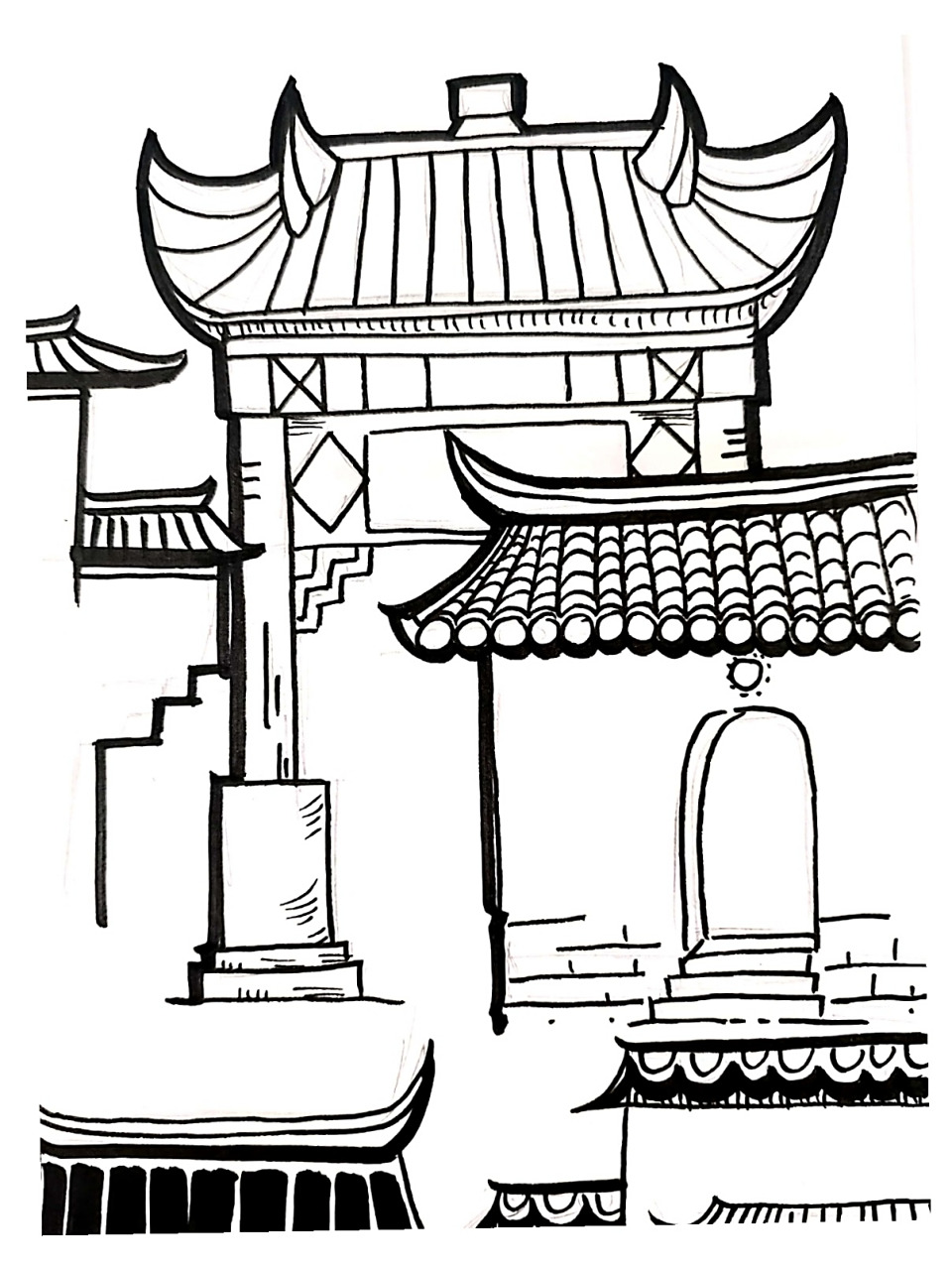 教师考编|技能题 徽派建筑元素 简化 都是简化了的形象,比较好记,用笔