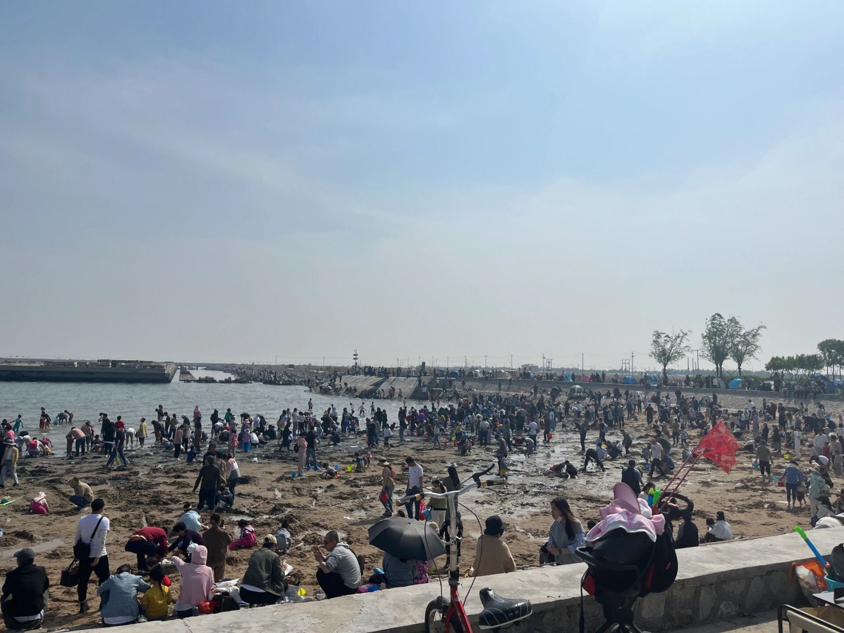 天津临港海岸线公园 就这一片沙滩人多,往里走走还行,溜达溜达还行