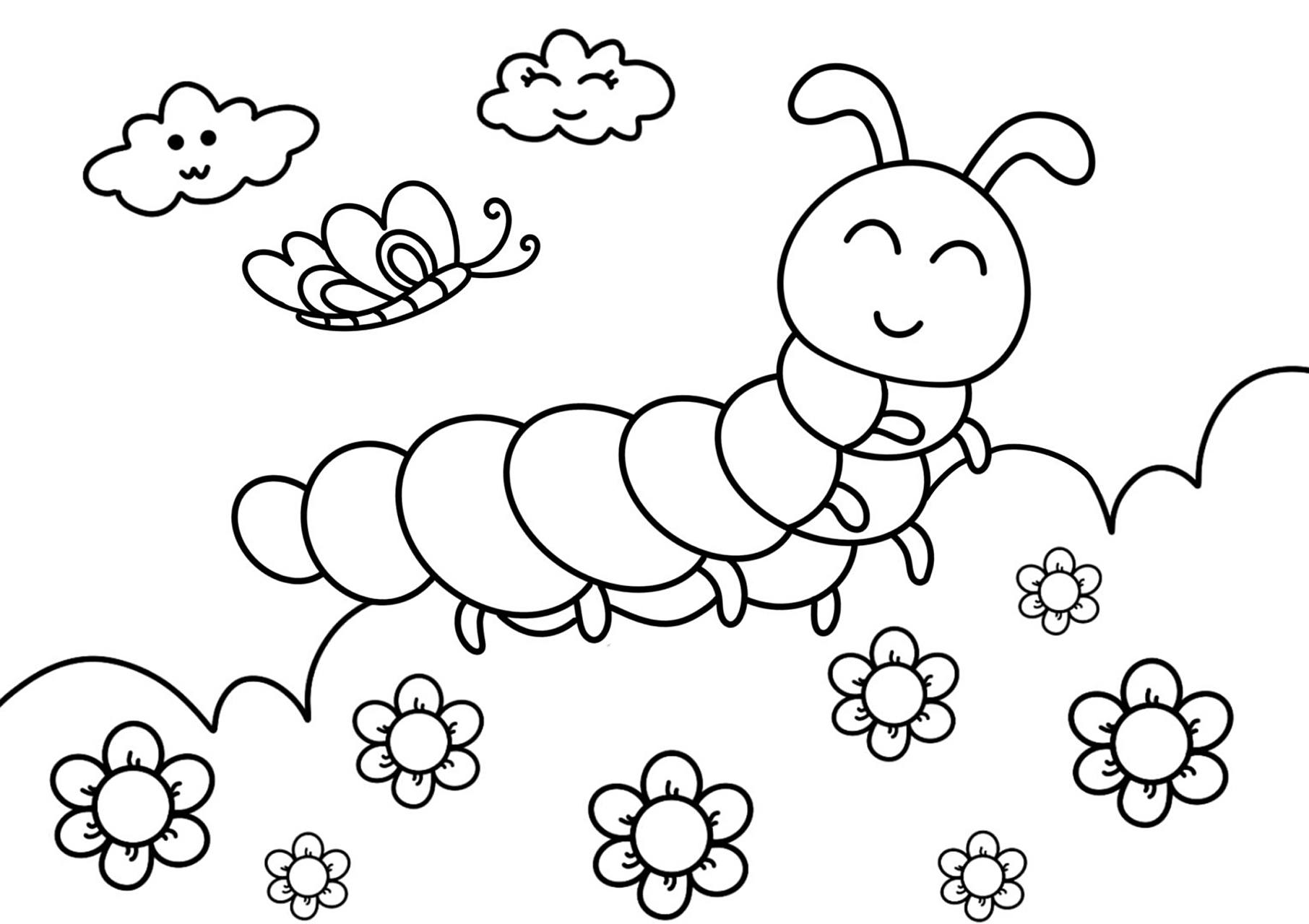 毛毛虫🐛创意画 儿童画 有线稿 #创意美术儿童画# #儿童简笔画# #儿