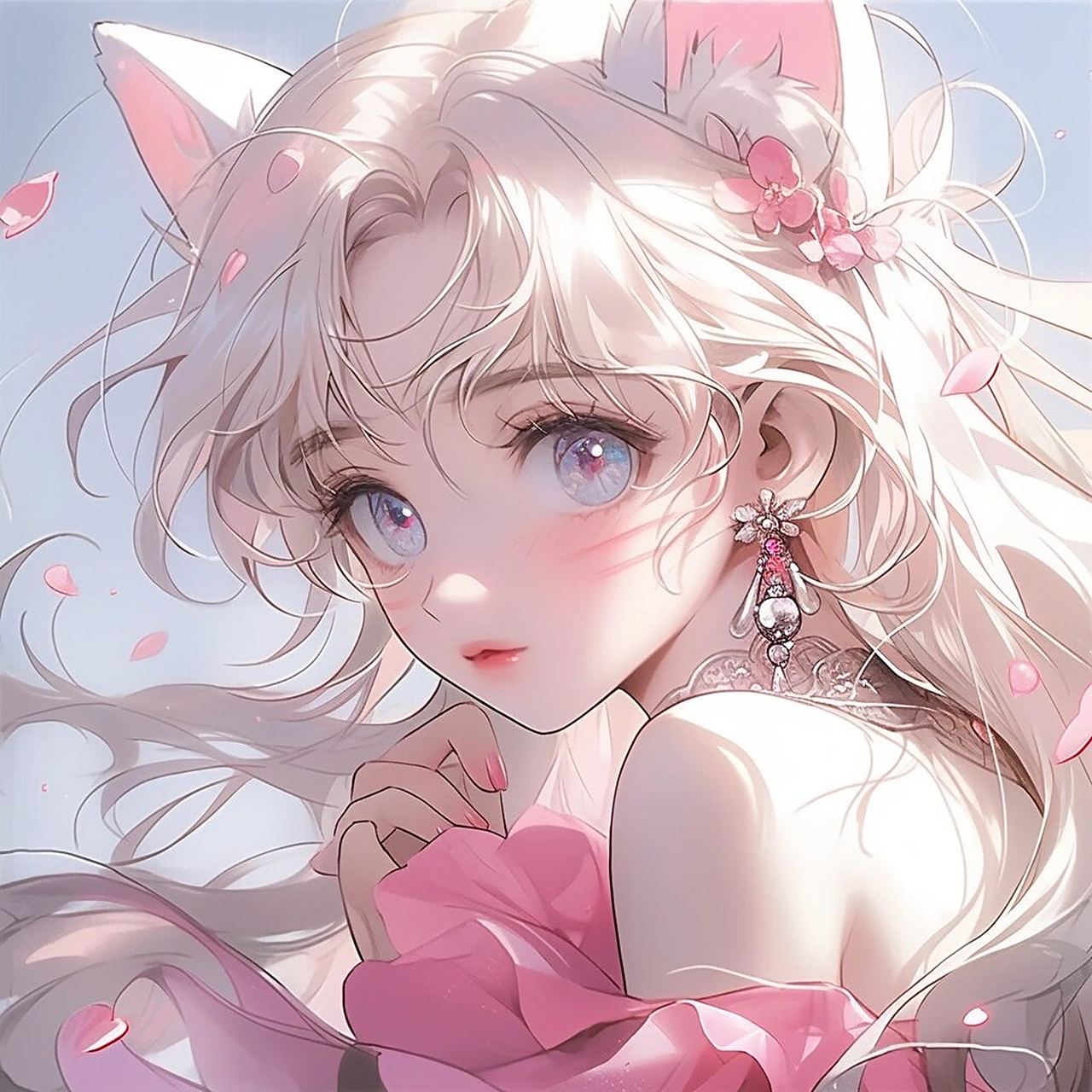 女生动漫头像系列41|花丛中的猫耳少女93 有点像喜欢花花的貌美猫妖