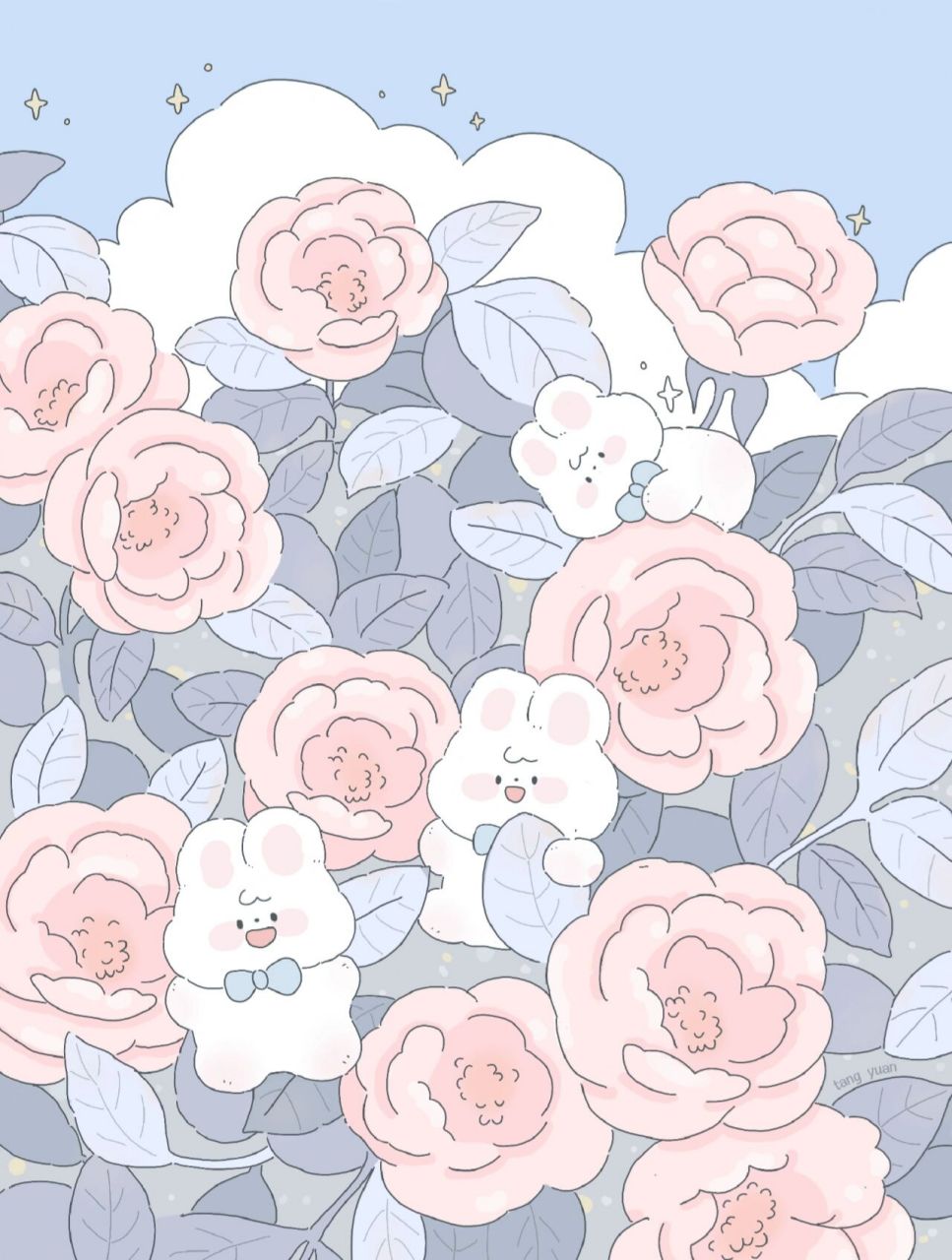 🌹🐰ipad壁纸插画|月亮下的月季花🌹 月季花看上去美颜而富有