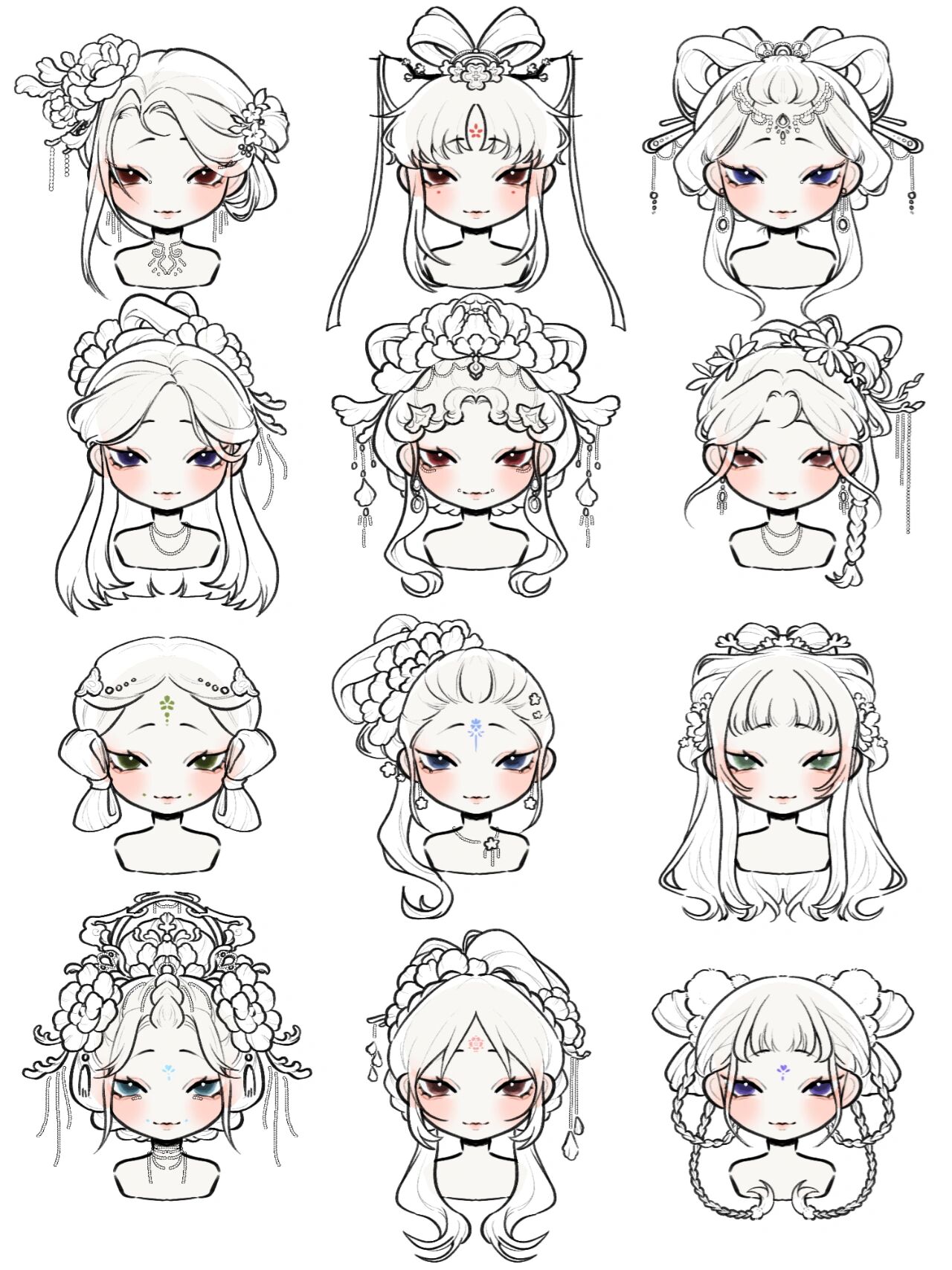 12种古风发型画法带步骤(0基础可学