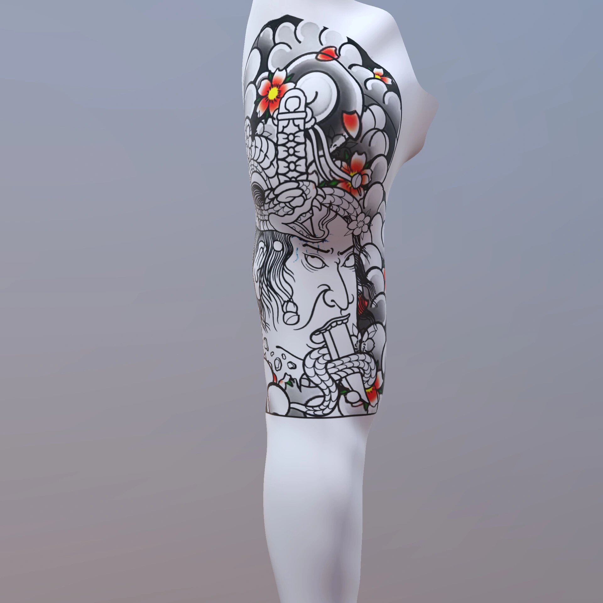 半臂生首纹身设计手稿