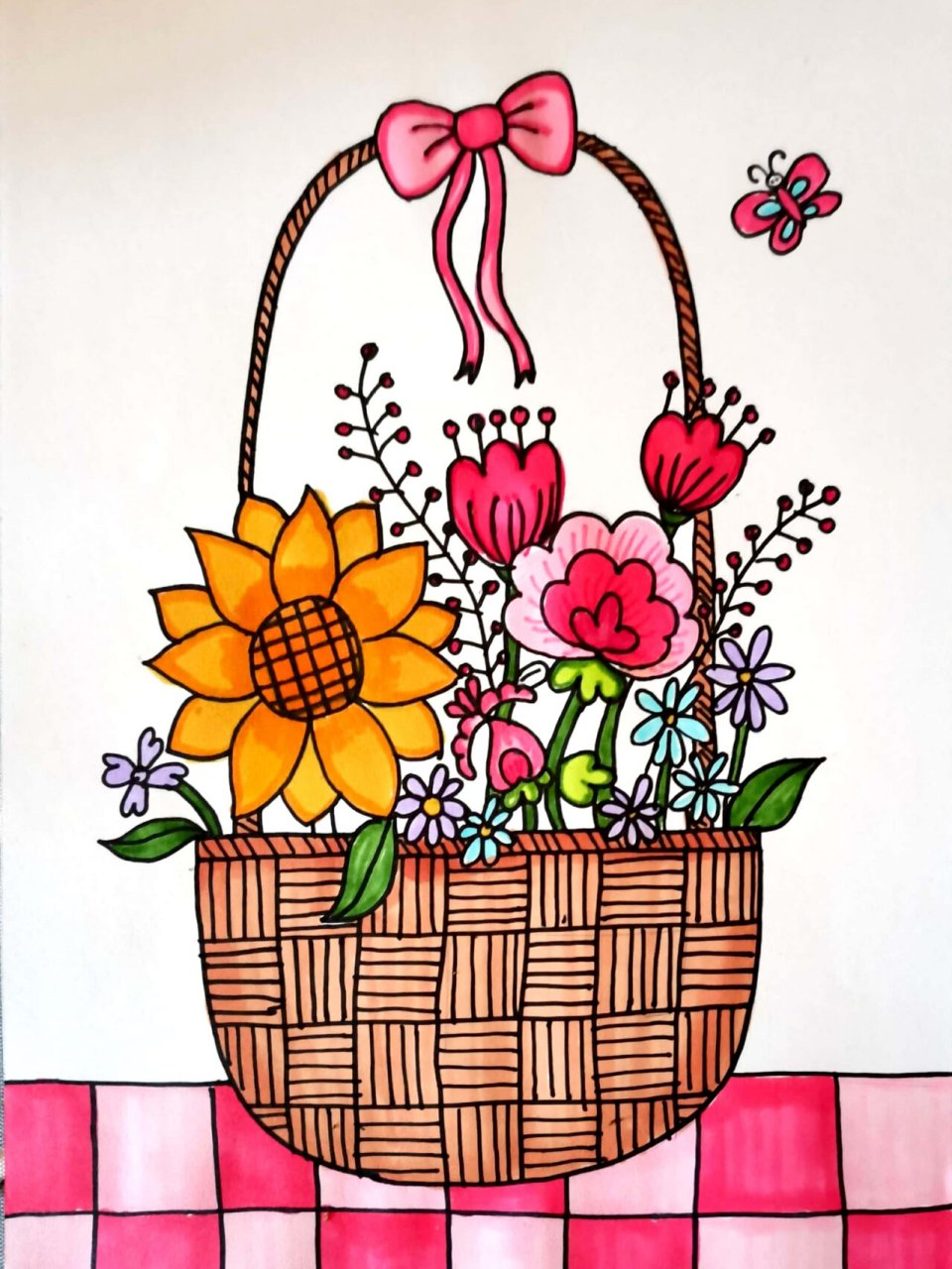 花篮儿童画 卡通画 线稿 适合5-7岁小朋友的课效～ 奇妙的花卉95