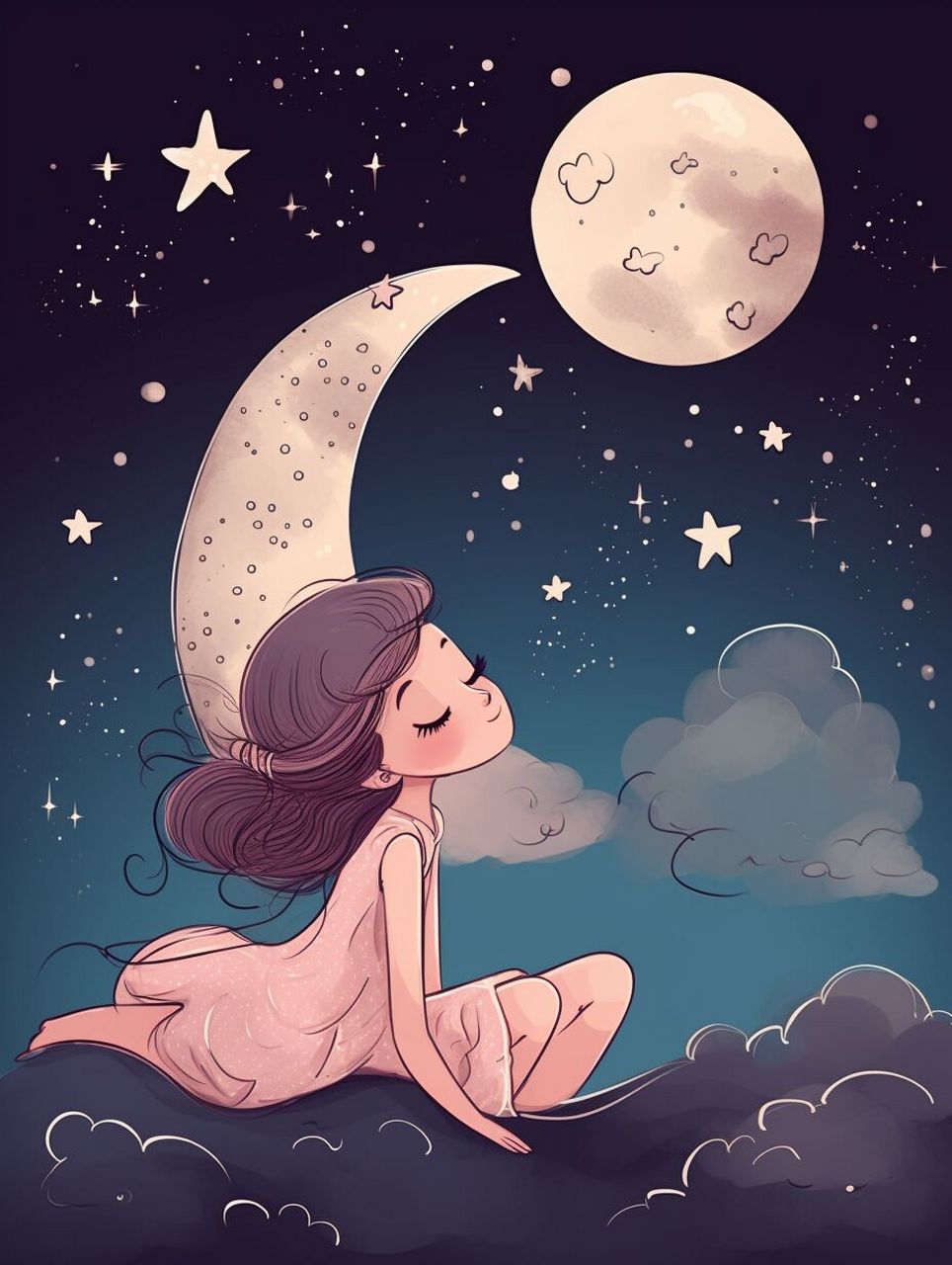 晚安的小女孩卡通壁纸 月亮星星系列        02020202