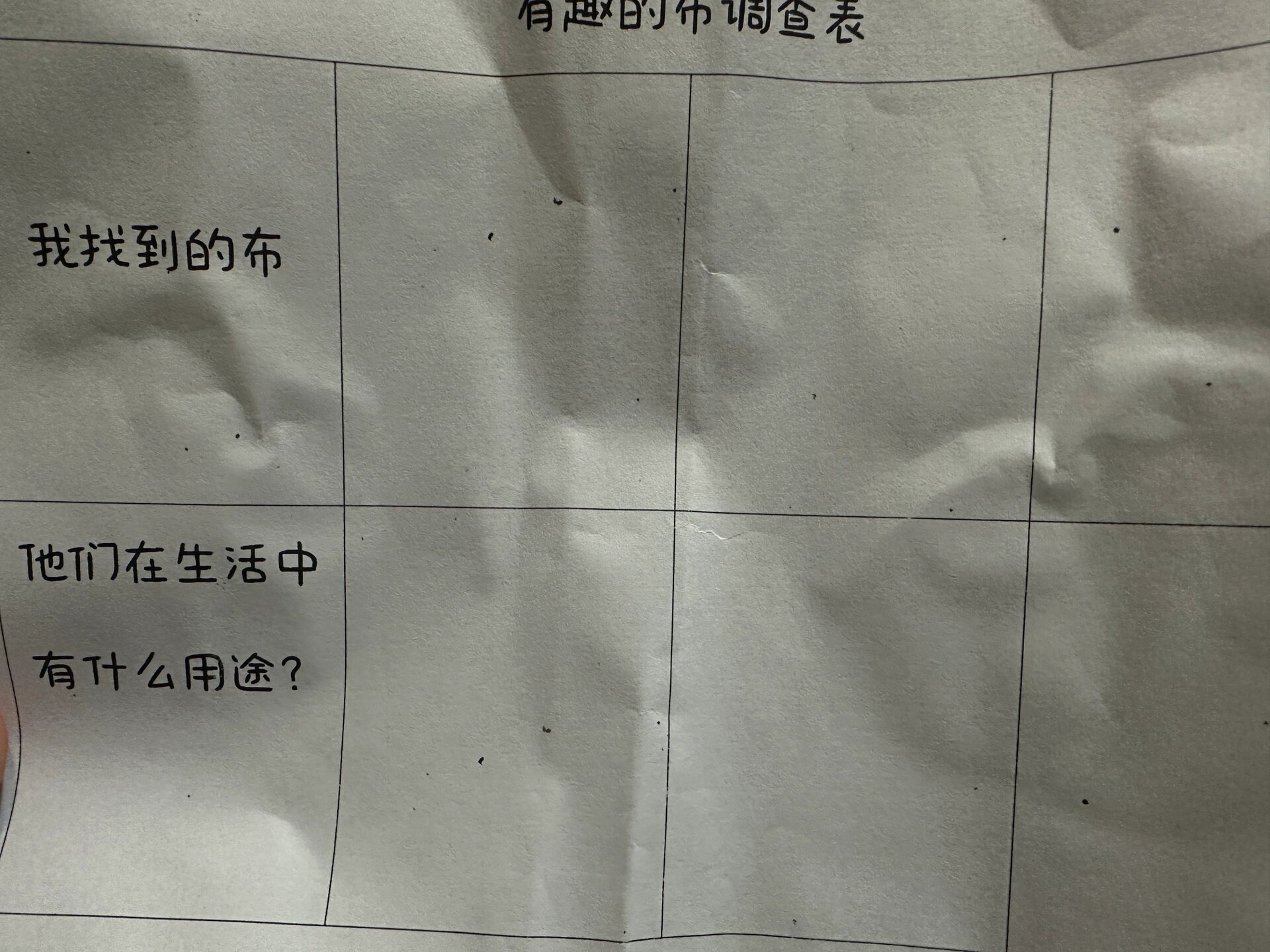 幼儿园作业,有趣的布调查表