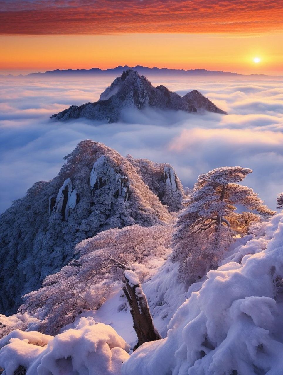 泰山·雪景·日出 (附:prompt) the snow scene of mount tai and sun