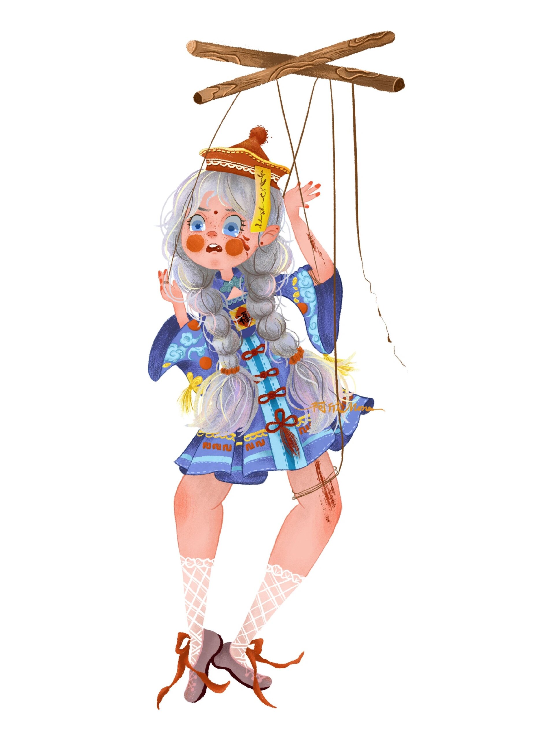 原创插画 提线木偶 附过程 配色有参考 超级开心能画出相对这么完整的