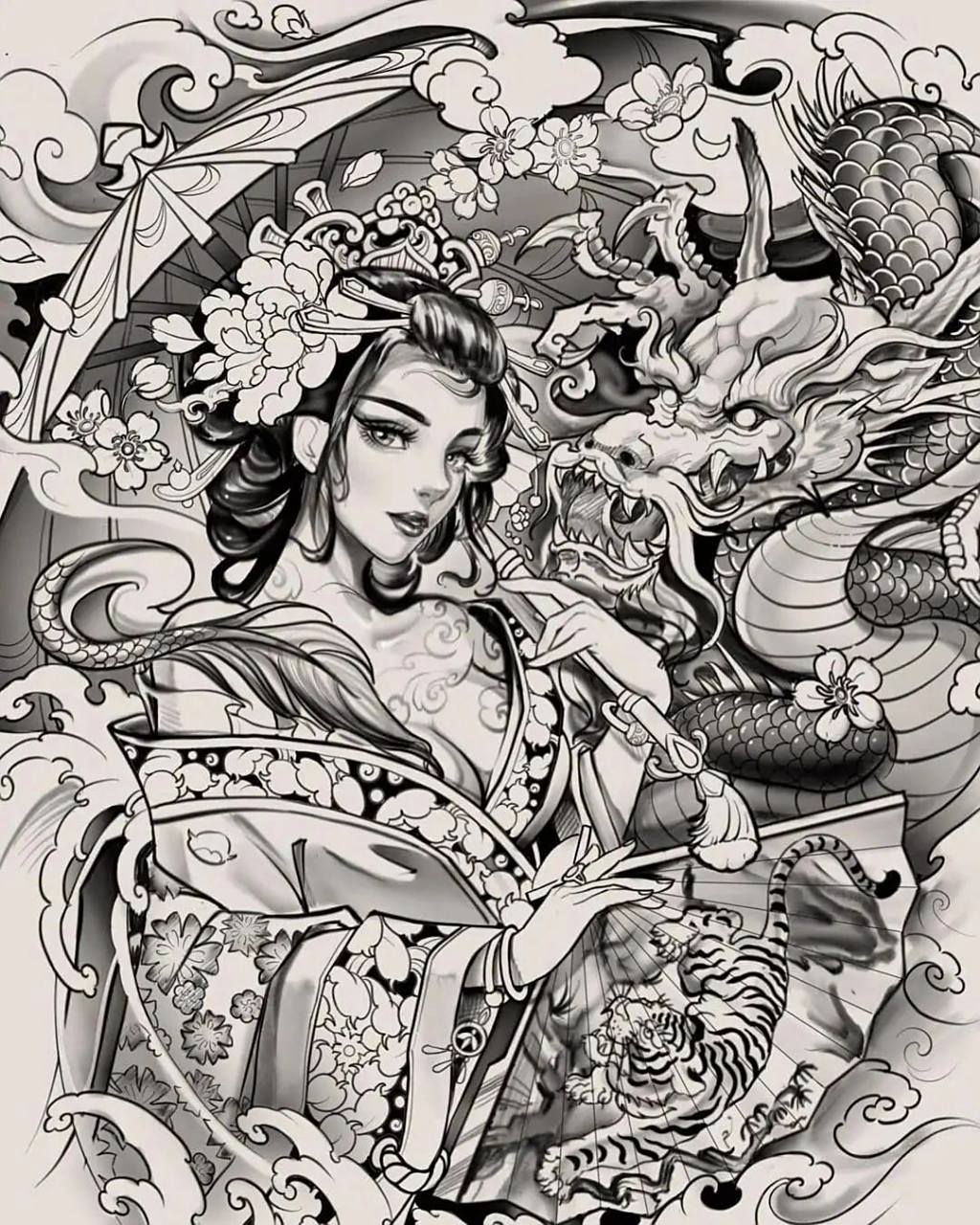 传统纹身手稿分享 艺伎