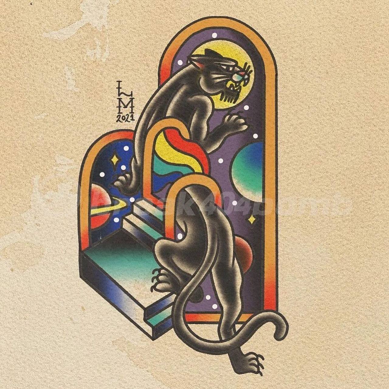 oldschool风格彩色花臂拼接纹身手稿 #oldschool# #我的纹身分享