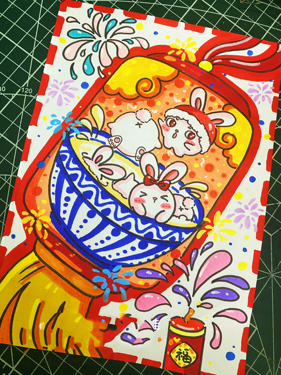 元宵节创意画,汤圆和灯笼更配哦带线稿步骤 5-8岁小朋友新年创意画