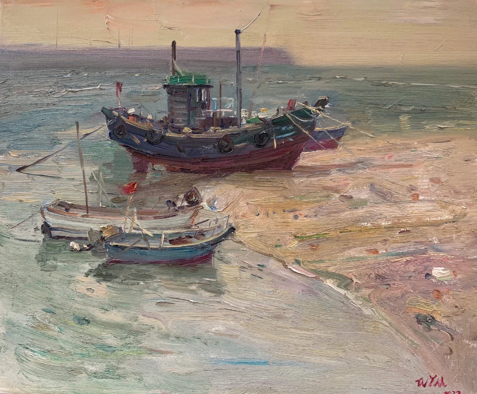 画船就是画不够啊!油画写生海边码头 步骤图