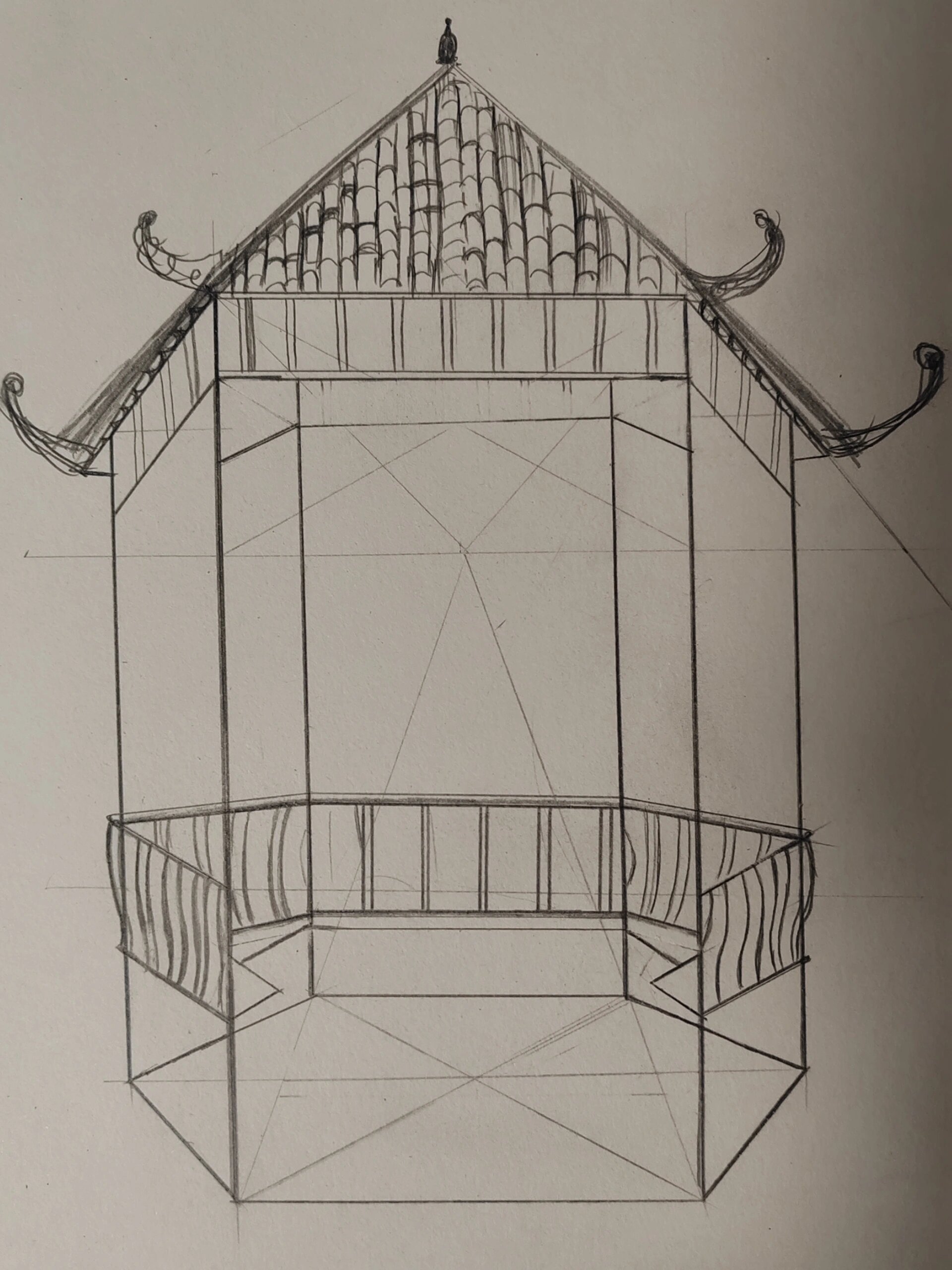 仰视建筑透视图手绘图片