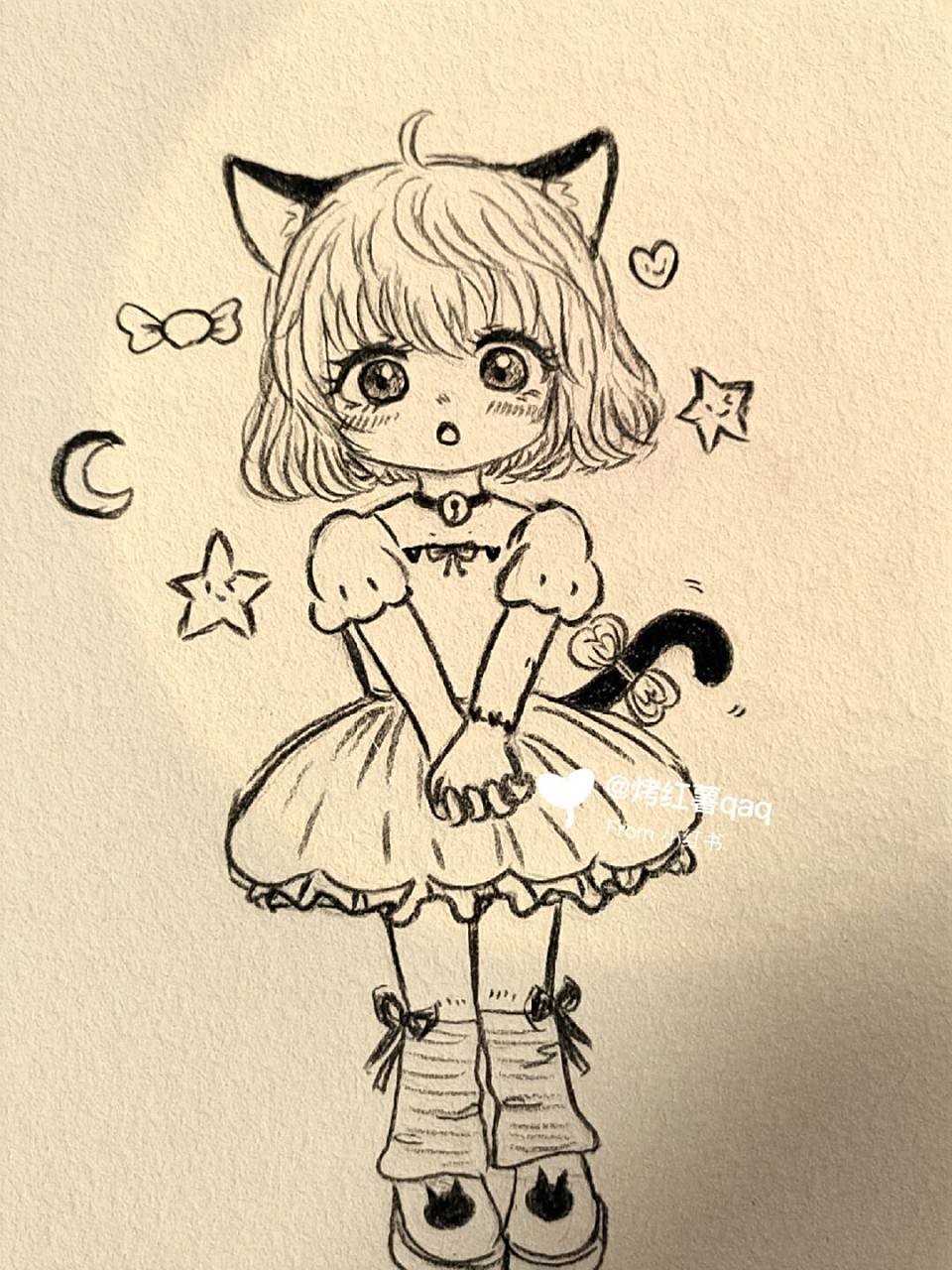可爱手绘教程 #原创# #简笔画##绘画##手绘##猫咪拟人##教程