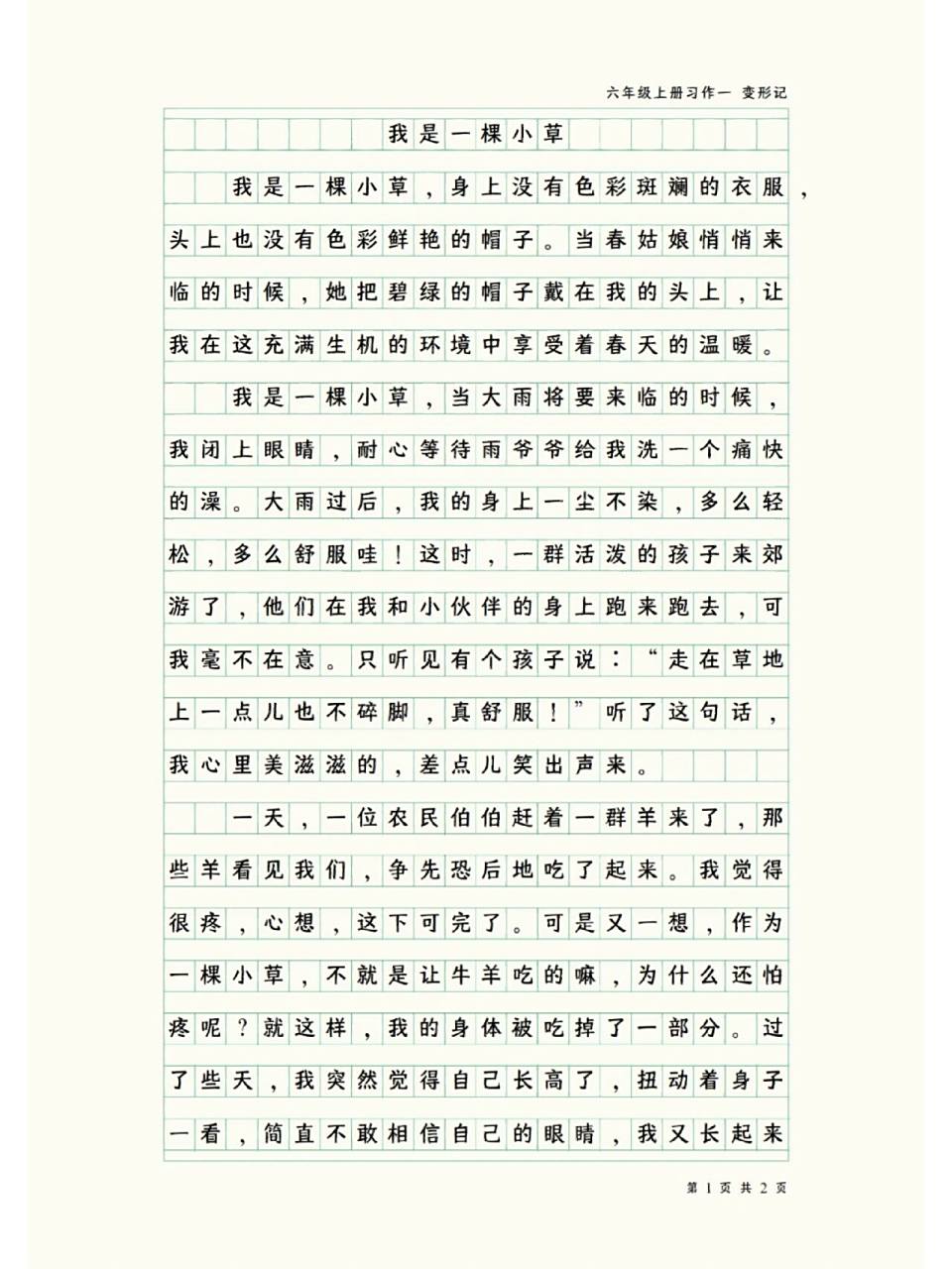 小学生六年级上册习作一--变形记 我是一棵小草