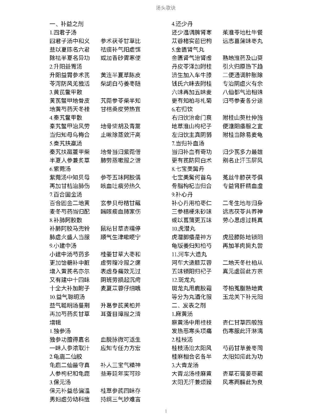 汤头歌诀