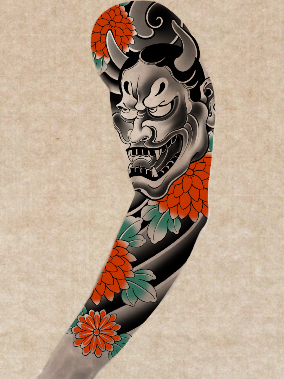 日式人物花臂纹身手稿图片