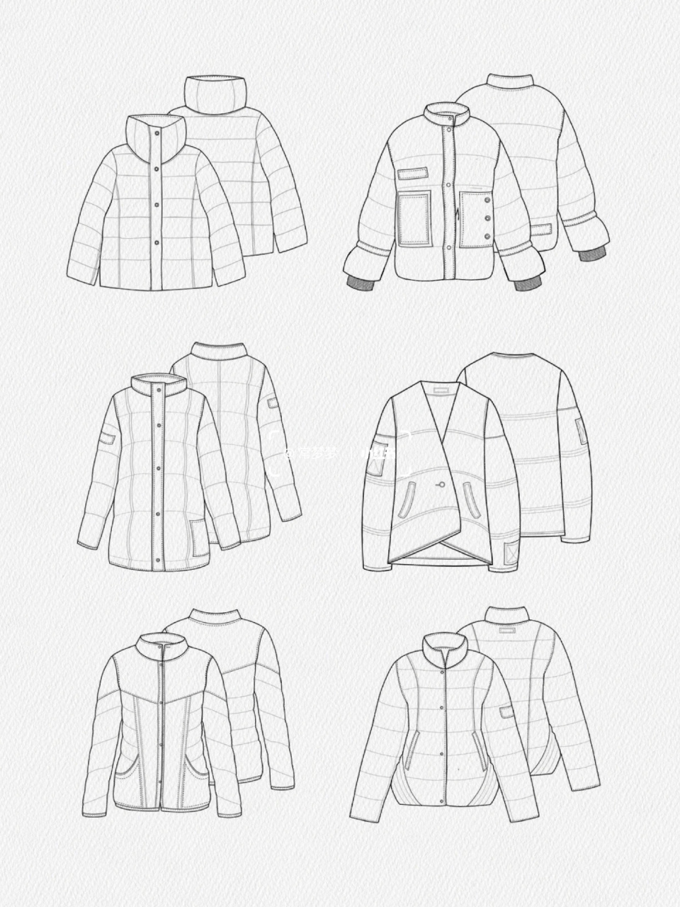 服装设计 |手绘|36款棉服羽绒服款式图分享 工